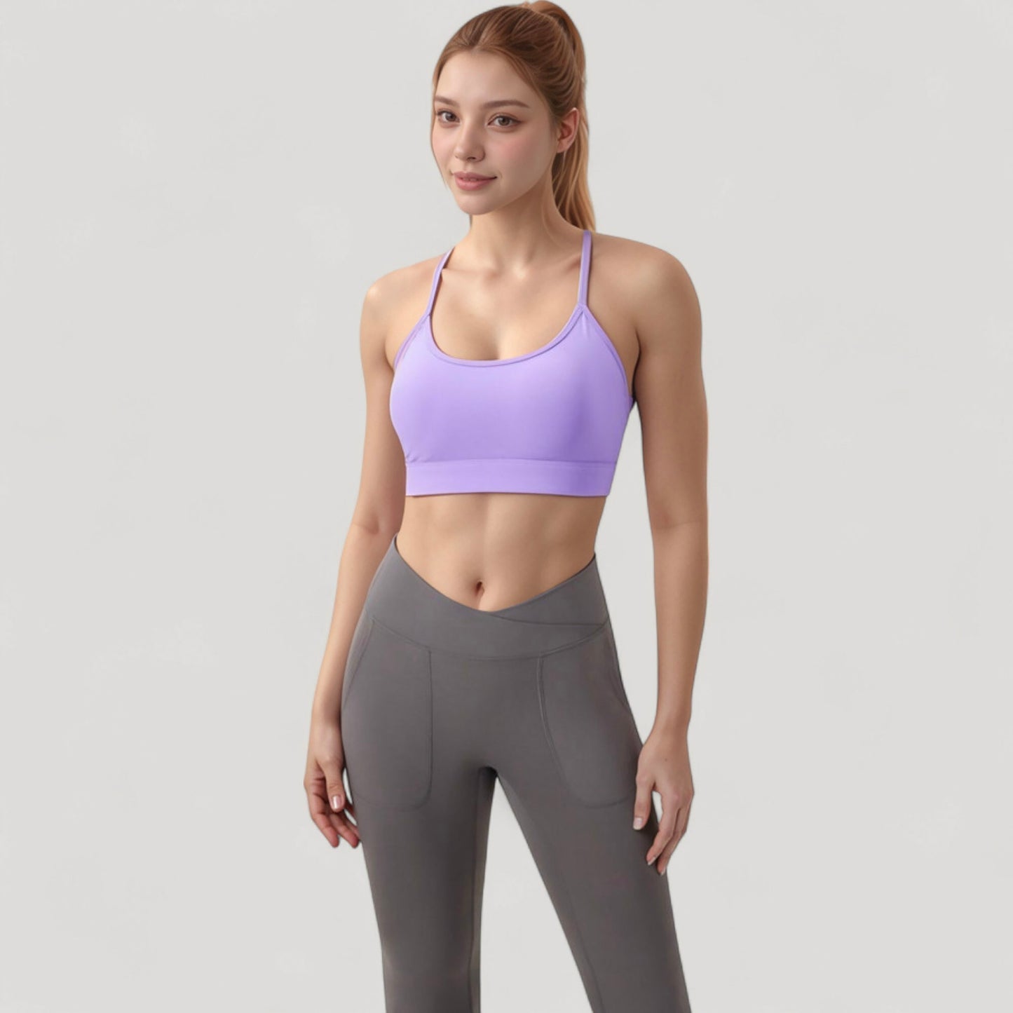 Anna-Kaci Active Women's Scoop Neck Sports Bra with Thin Straps Smooth Stretch Fabric Removable Pads Low Impact Support