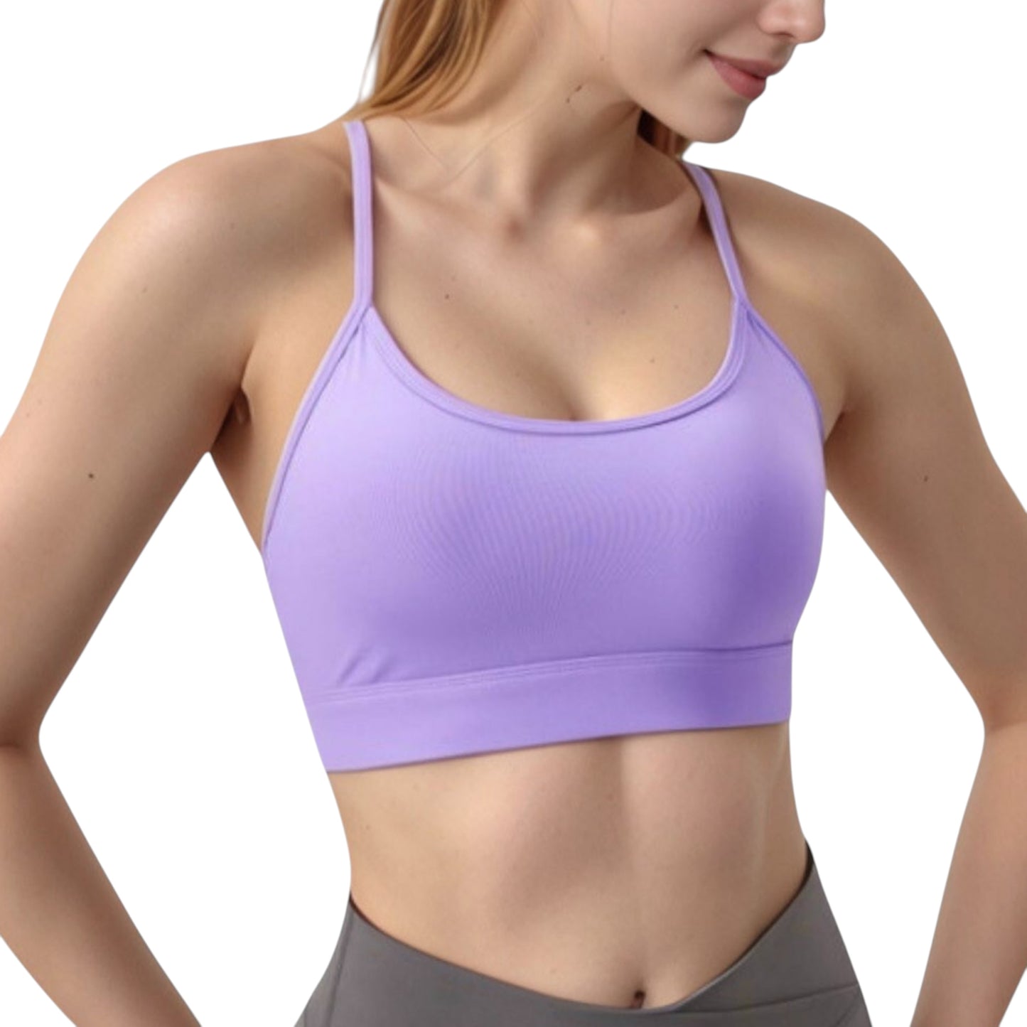Anna-Kaci Active Women's Scoop Neck Sports Bra with Thin Straps Smooth Stretch Fabric Removable Pads Low Impact Support