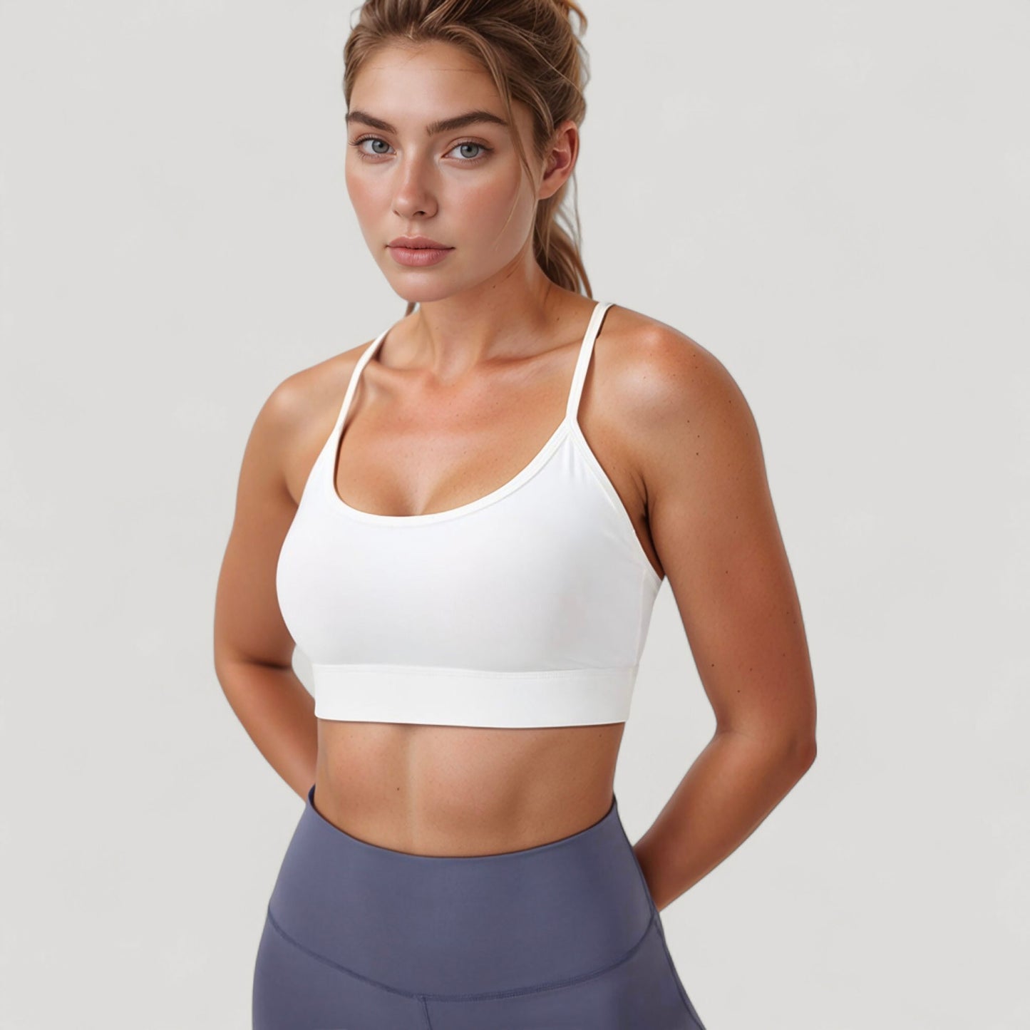 Anna-Kaci Active Women's Scoop Neck Sports Bra with Thin Straps Smooth Stretch Fabric Removable Pads Low Impact Support