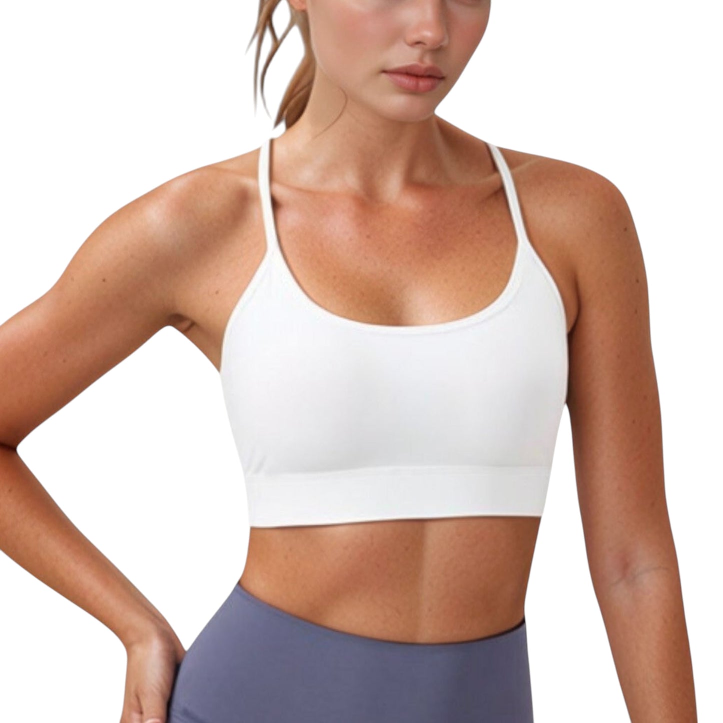 Anna-Kaci Active Women's Scoop Neck Sports Bra with Thin Straps Smooth Stretch Fabric Removable Pads Low Impact Support