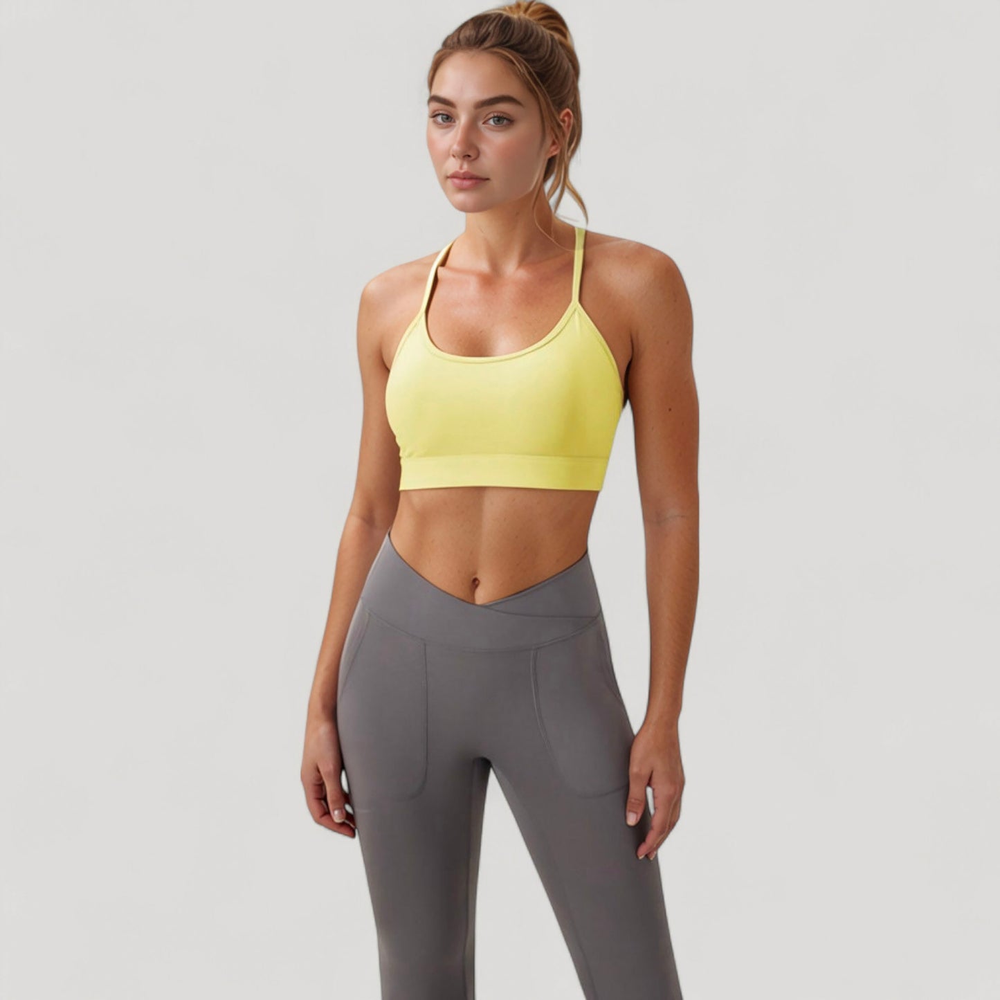Anna-Kaci Active Women's Scoop Neck Sports Bra with Thin Straps Smooth Stretch Fabric Removable Pads Low Impact Support