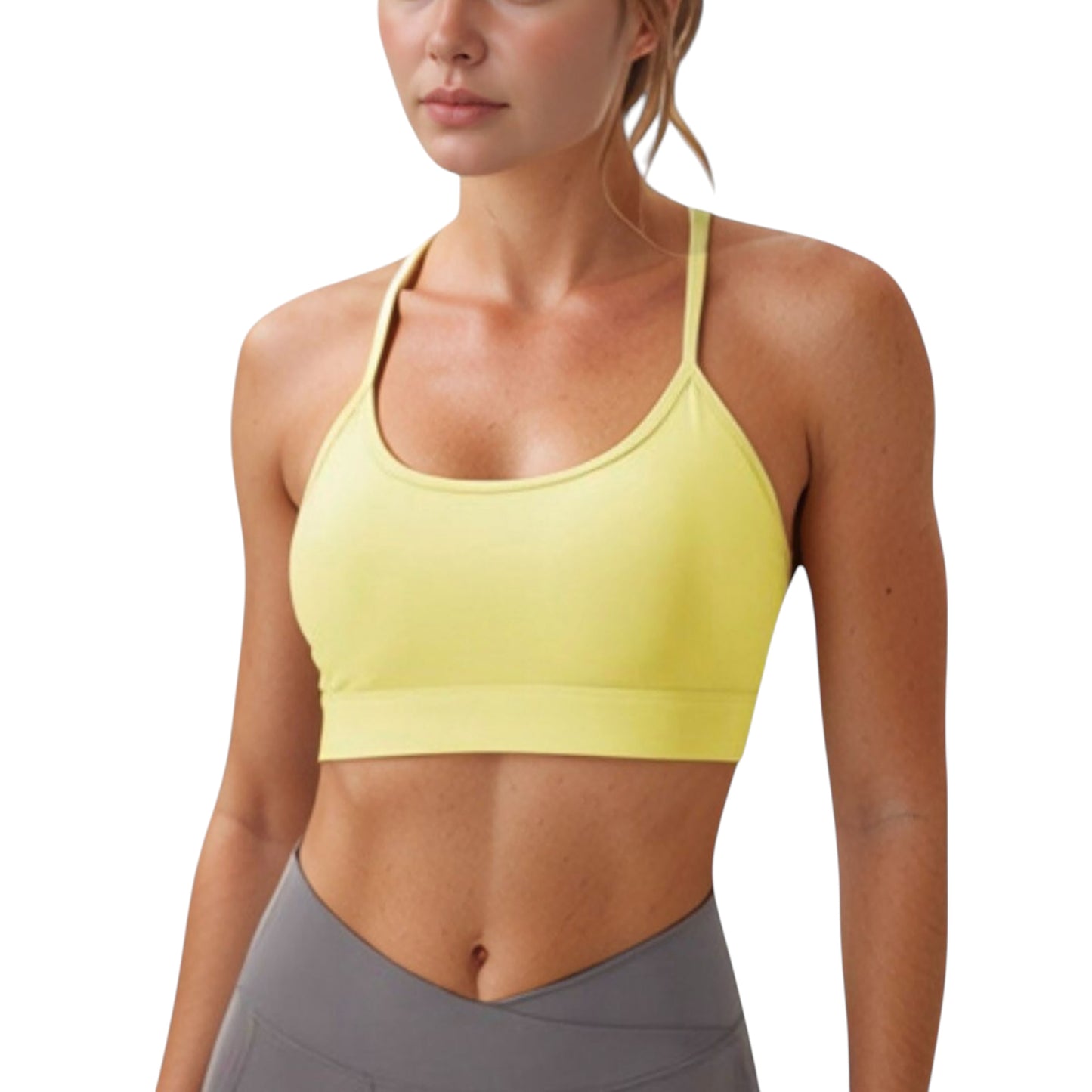 Anna-Kaci Active Women's Scoop Neck Sports Bra with Thin Straps Smooth Stretch Fabric Removable Pads Low Impact Support