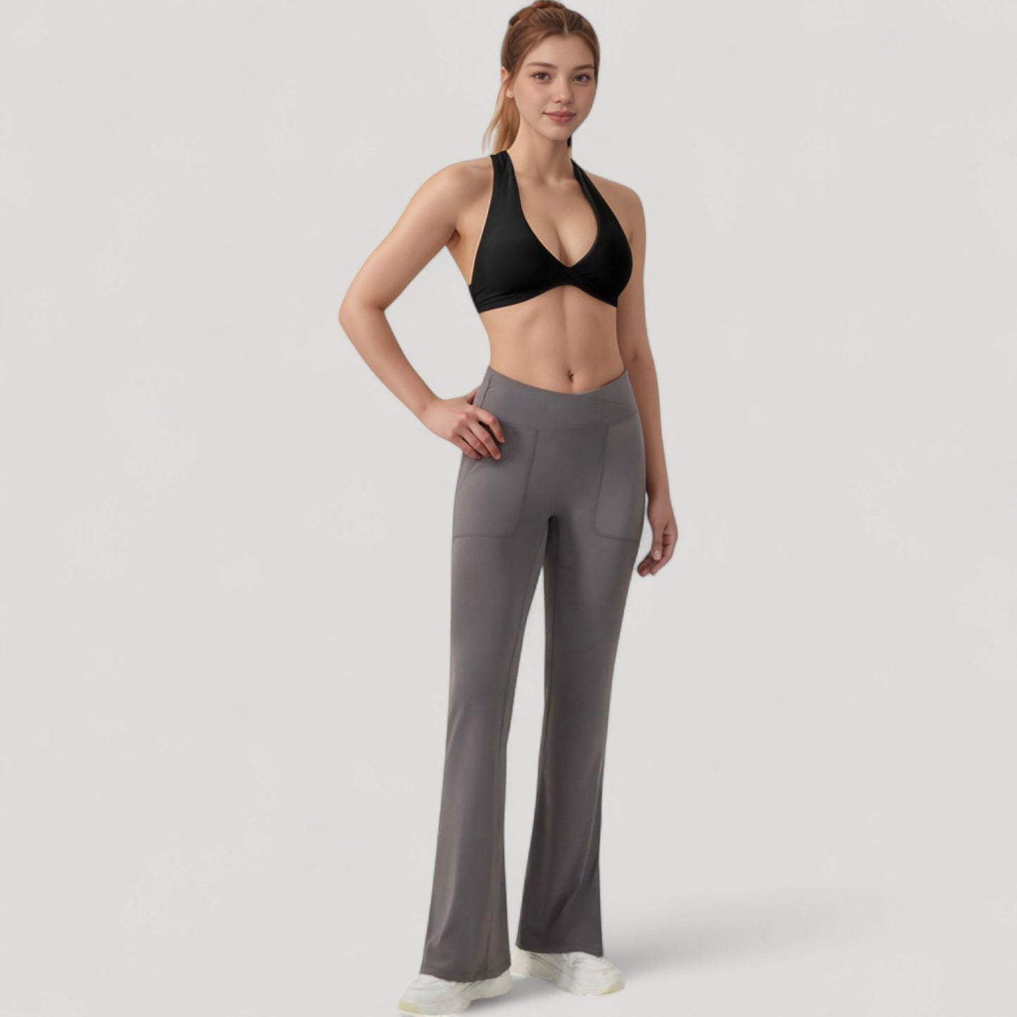 Anna-Kaci Active Women's Halter Neck Sports Bra with Ruched Front Detail Low Impact Stretch Fabric Removable Padding