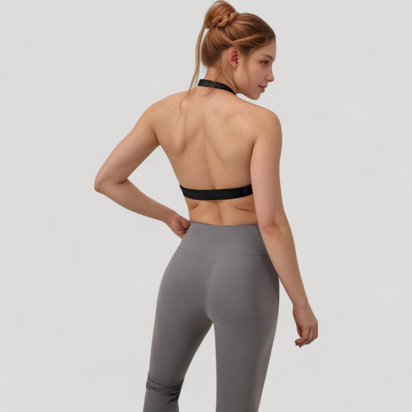 Anna-Kaci Active Women's Halter Neck Sports Bra with Ruched Front Detail Low Impact Stretch Fabric Removable Padding