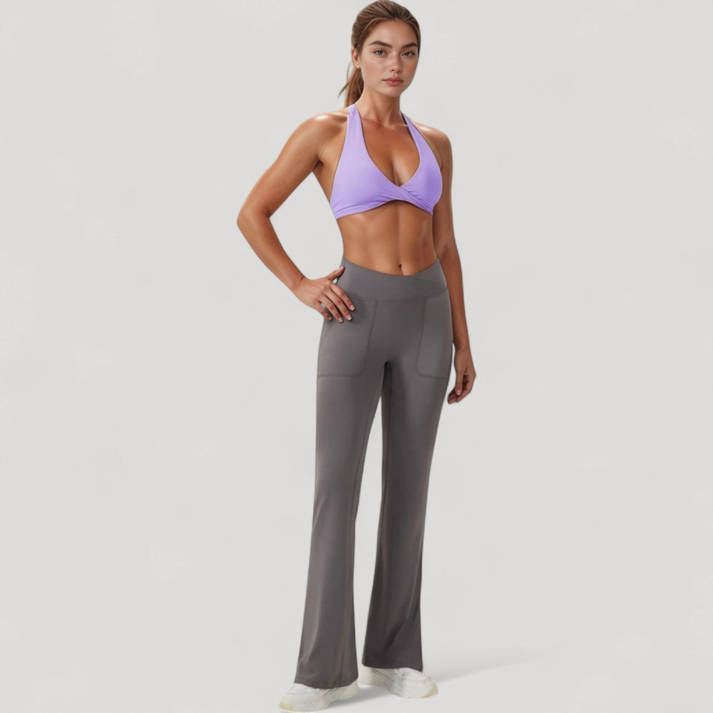 Anna-Kaci Active Women's Halter Neck Sports Bra with Ruched Front Detail Low Impact Stretch Fabric Removable Padding