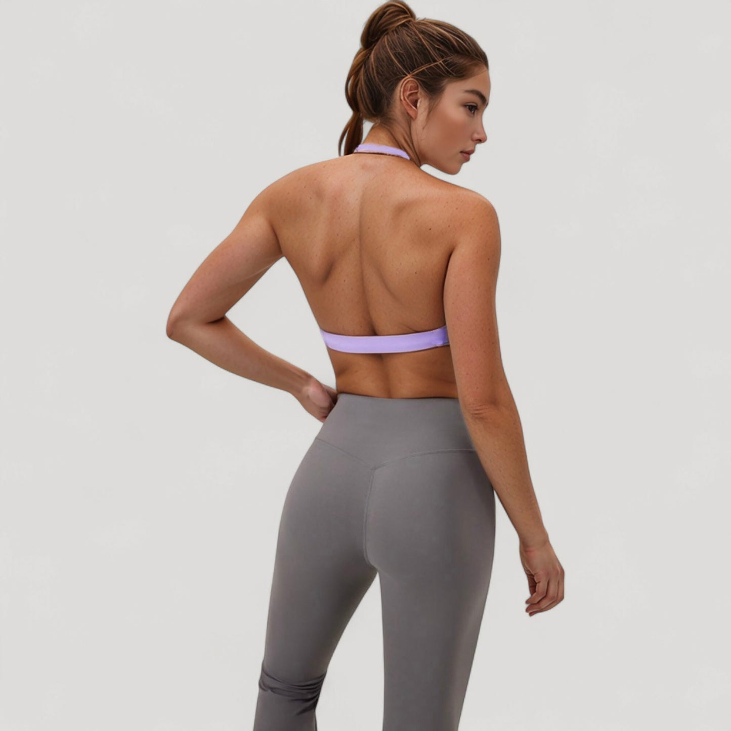 Anna-Kaci Active Women's Halter Neck Sports Bra with Ruched Front Detail Low Impact Stretch Fabric Removable Padding