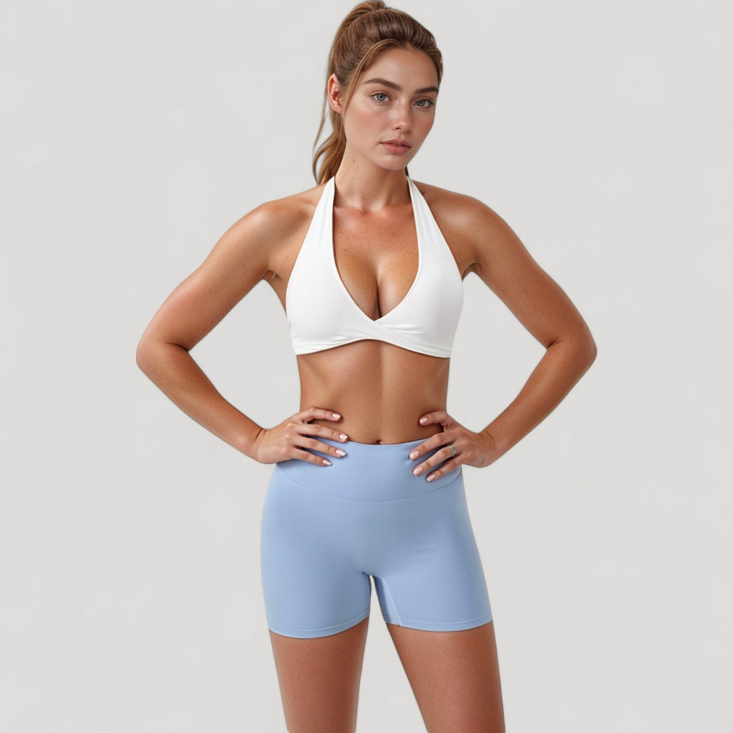 Anna-Kaci Active Women's Halter Neck Sports Bra with Ruched Front Detail Low Impact Stretch Fabric Removable Padding