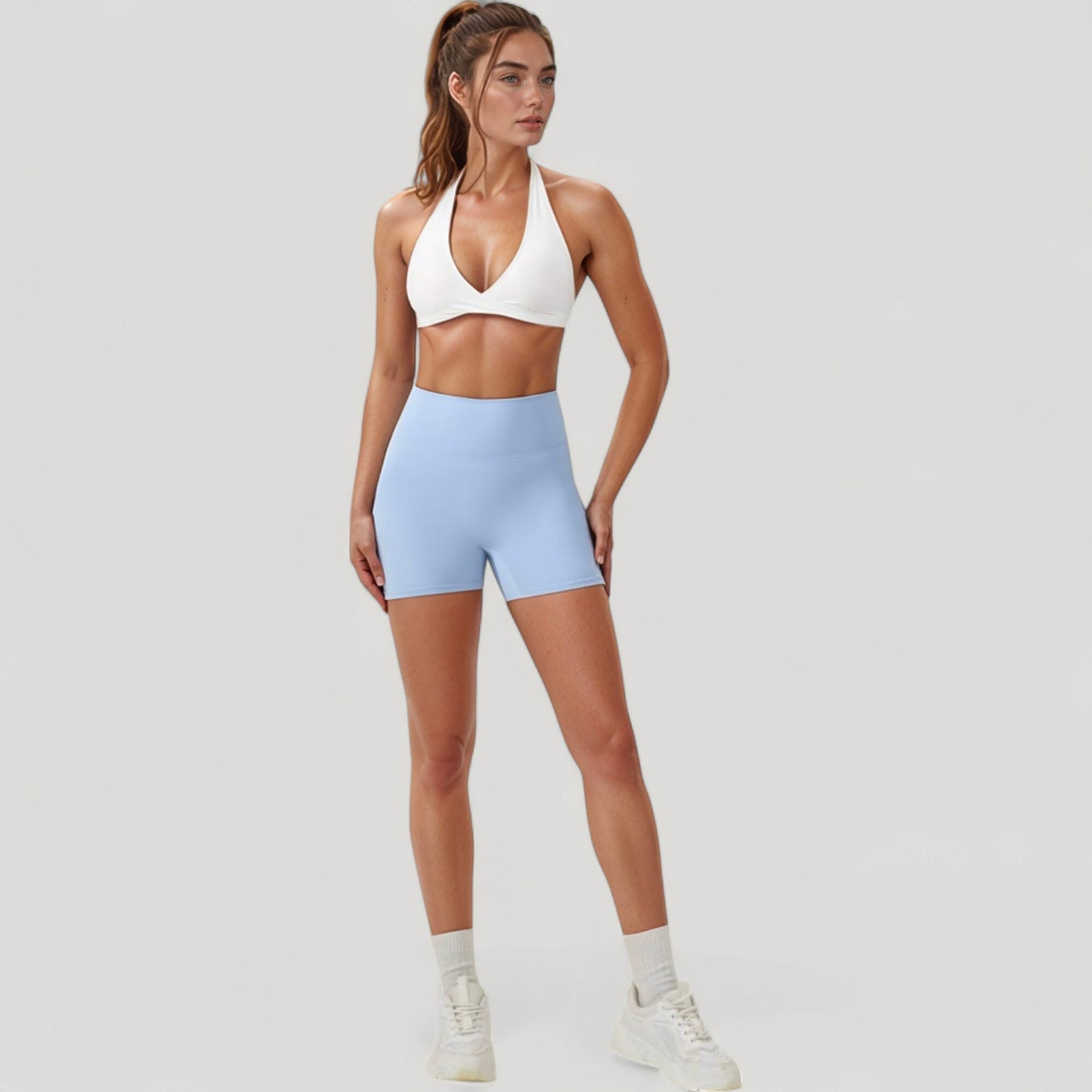 Anna-Kaci Active Women's Halter Neck Sports Bra with Ruched Front Detail Low Impact Stretch Fabric Removable Padding