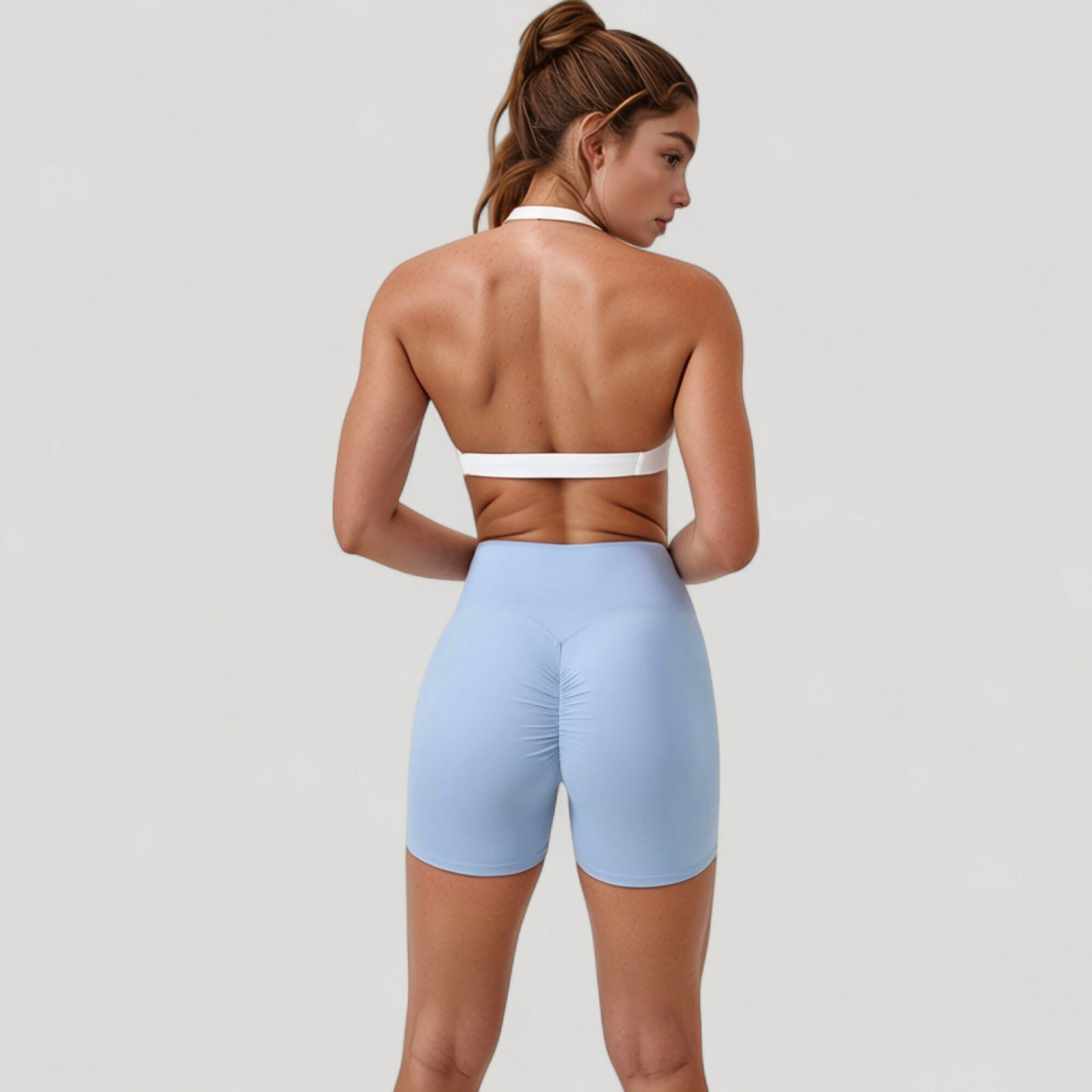 Anna-Kaci Active Women's Halter Neck Sports Bra with Ruched Front Detail Low Impact Stretch Fabric Removable Padding