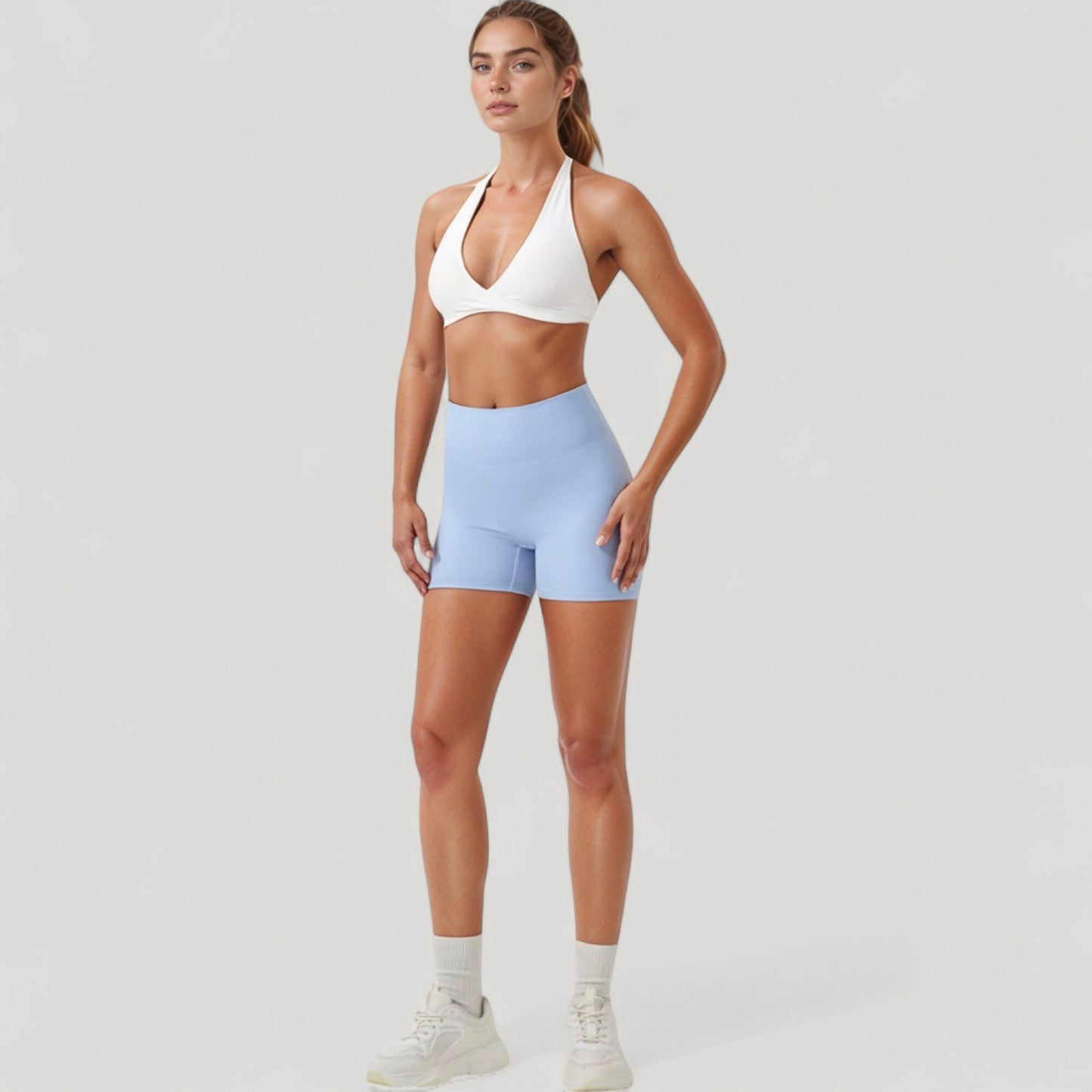 Anna-Kaci Active Women's Halter Neck Sports Bra with Ruched Front Detail Low Impact Stretch Fabric Removable Padding
