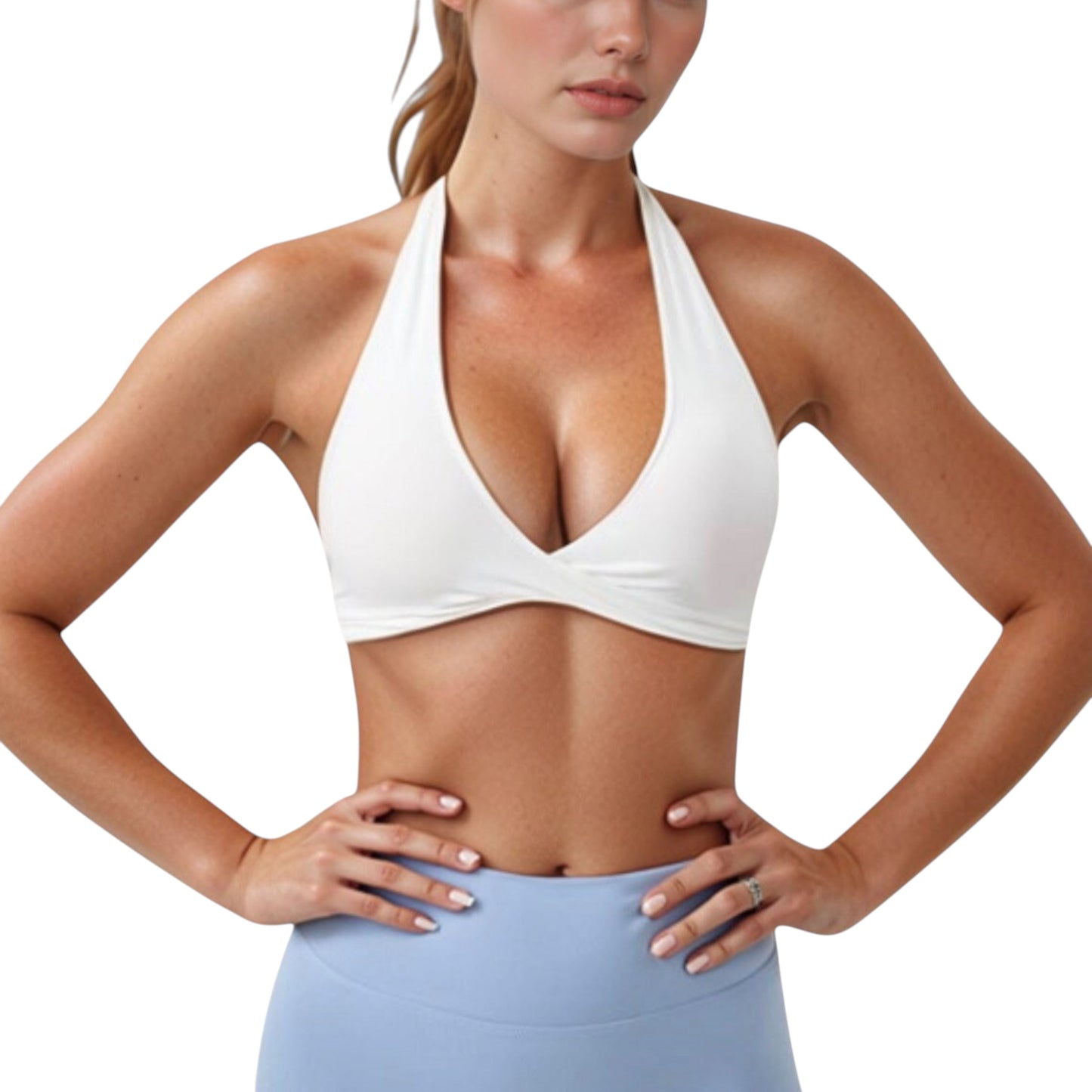 Anna-Kaci Active Women's Halter Neck Sports Bra with Ruched Front Detail Low Impact Stretch Fabric Removable Padding