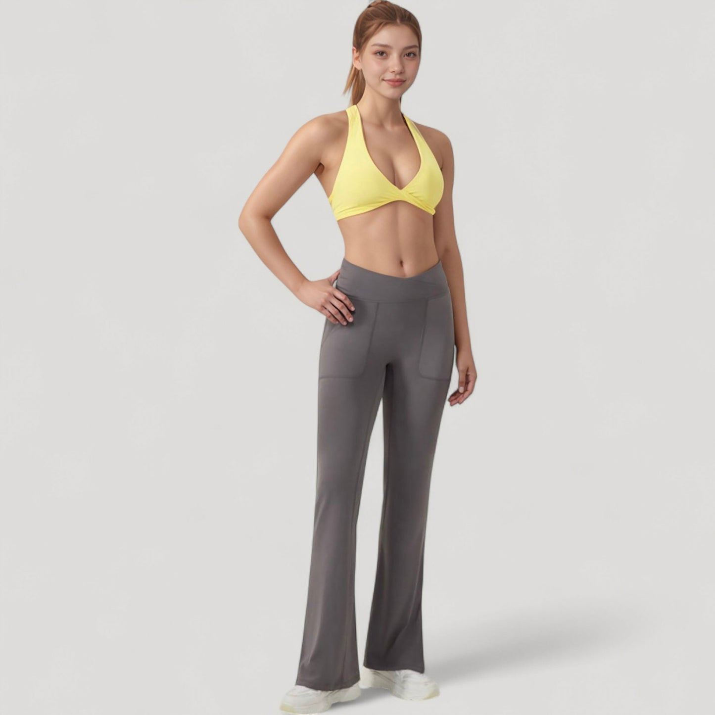 Anna-Kaci Active Women's Halter Neck Sports Bra with Ruched Front Detail Low Impact Stretch Fabric Removable Padding