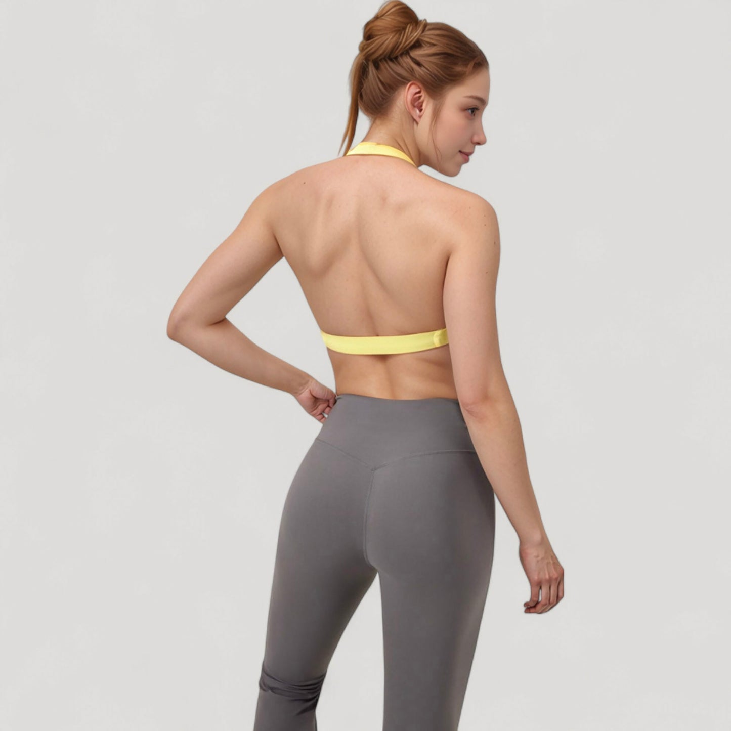 Anna-Kaci Active Women's Halter Neck Sports Bra with Ruched Front Detail Low Impact Stretch Fabric Removable Padding