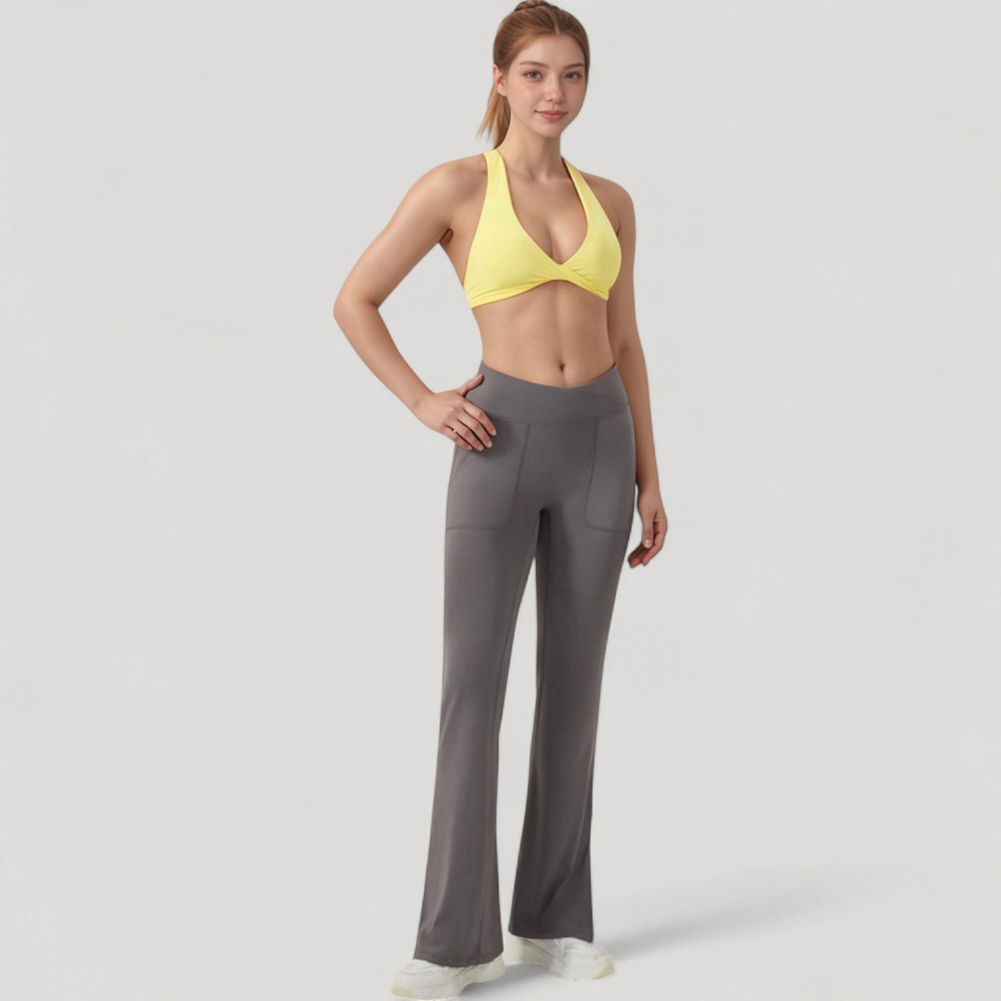 Anna-Kaci Active Women's Halter Neck Sports Bra with Ruched Front Detail Low Impact Stretch Fabric Removable Padding