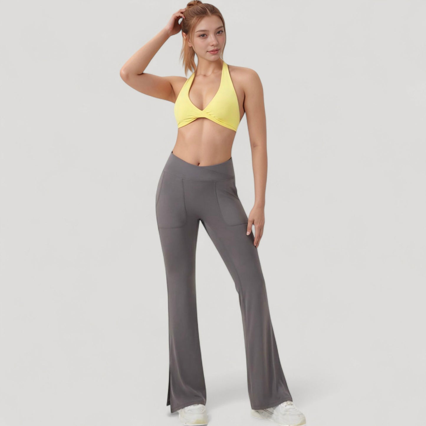 Anna-Kaci Active Women's Halter Neck Sports Bra with Ruched Front Detail Low Impact Stretch Fabric Removable Padding