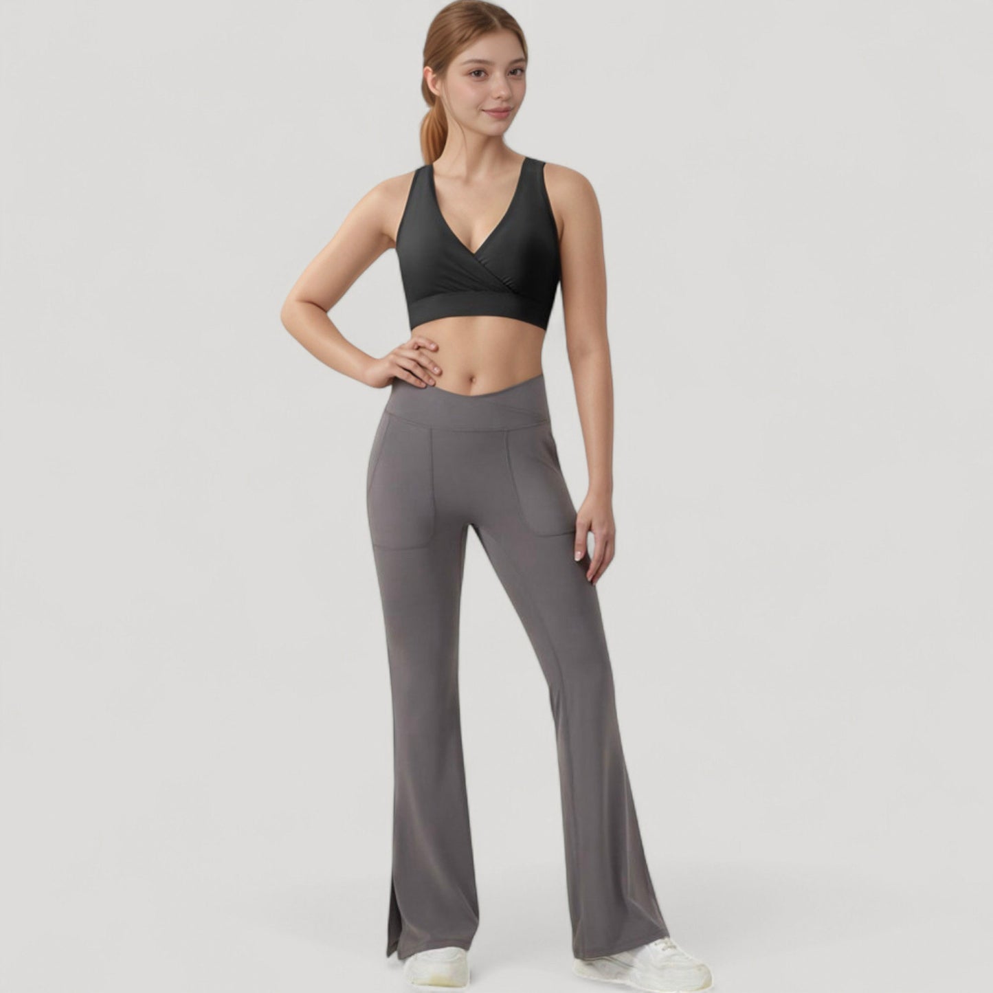 Anna-Kaci Active Women's Crossover V-Neck Sports Bra with Wide Straps and Stretch Support Band