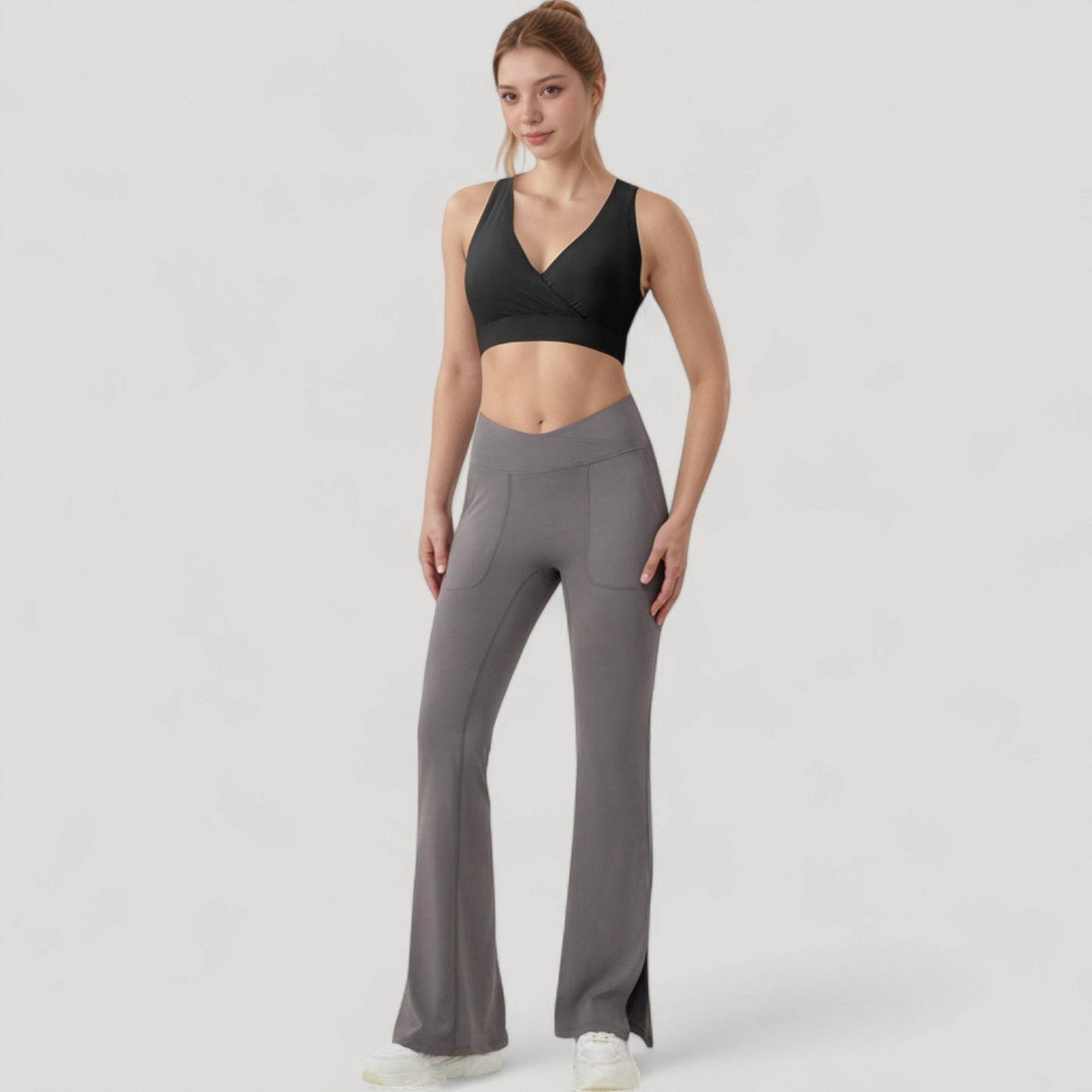 Anna-Kaci Active Women's Crossover V-Neck Sports Bra with Wide Straps and Stretch Support Band