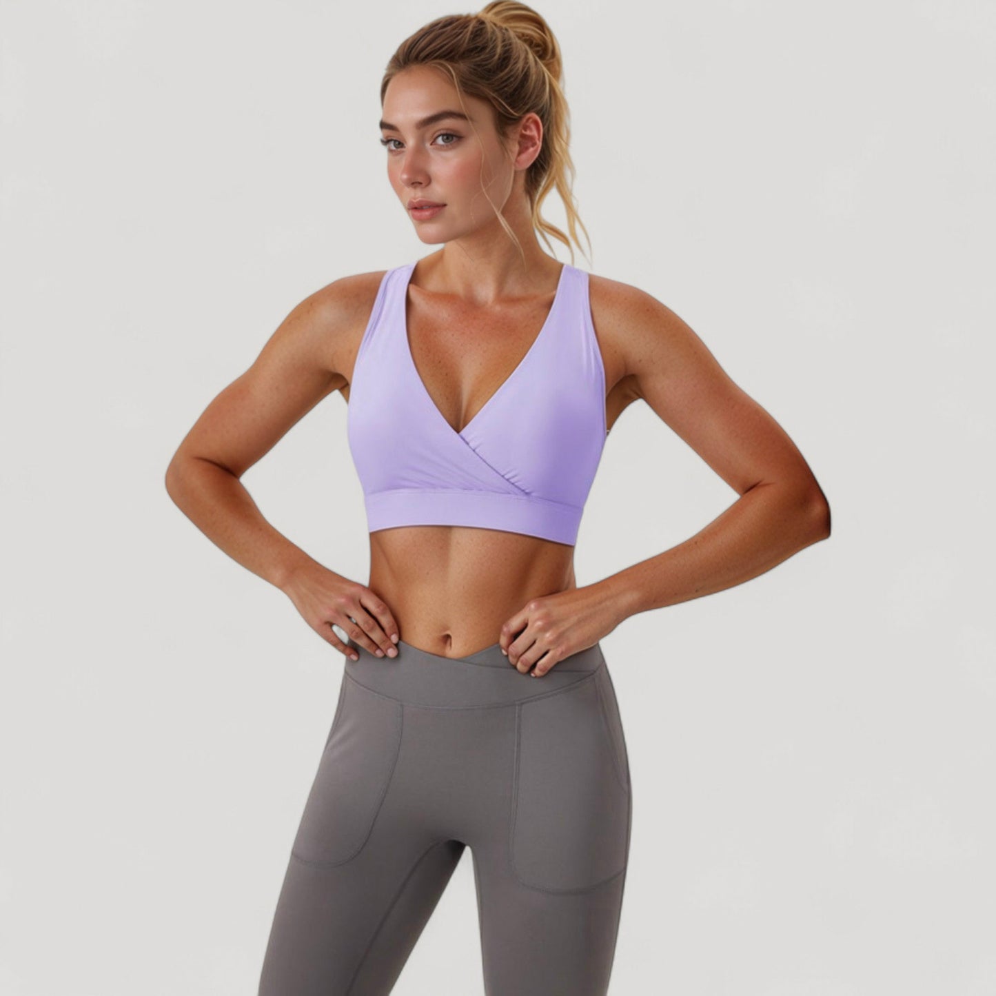 Anna-Kaci Active Women's Crossover V-Neck Sports Bra with Wide Straps and Stretch Support Band