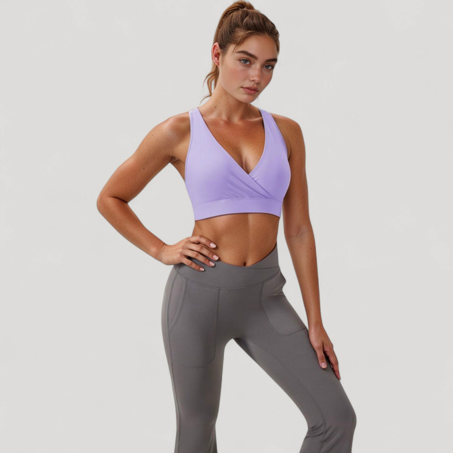 Anna-Kaci Active Women's Crossover V-Neck Sports Bra with Wide Straps and Stretch Support Band