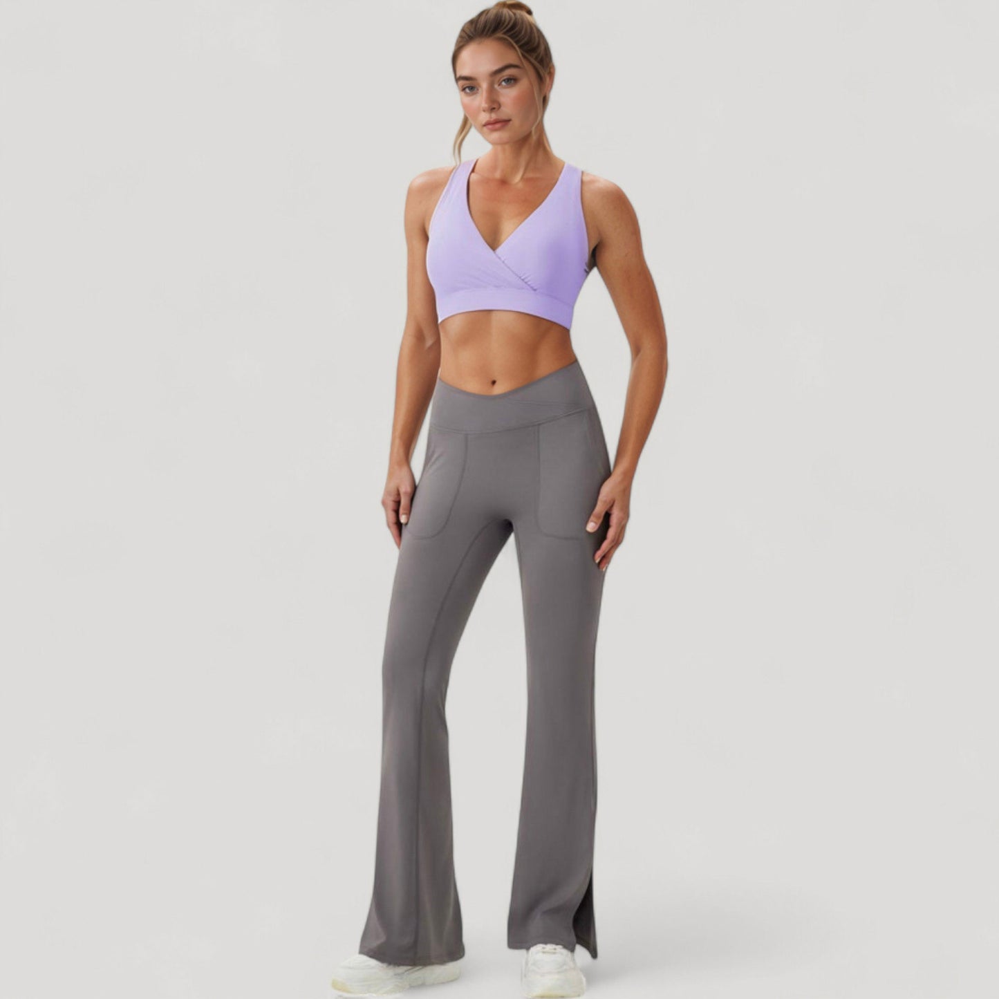Anna-Kaci Active Women's Crossover V-Neck Sports Bra with Wide Straps and Stretch Support Band