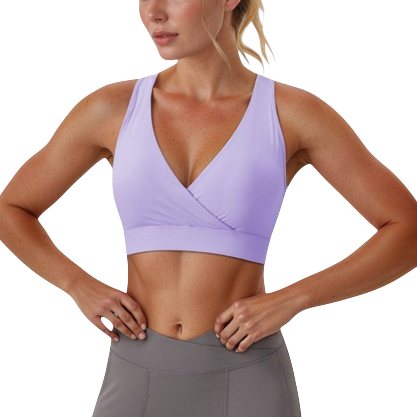 Anna-Kaci Active Women's Crossover V-Neck Sports Bra with Wide Straps and Stretch Support Band