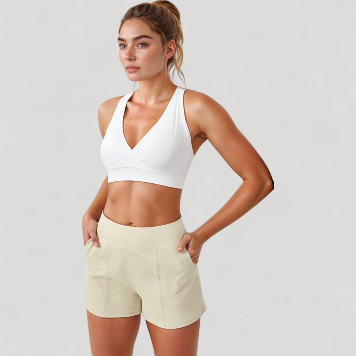 Anna-Kaci Active Women's Crossover V-Neck Sports Bra with Wide Straps and Stretch Support Band