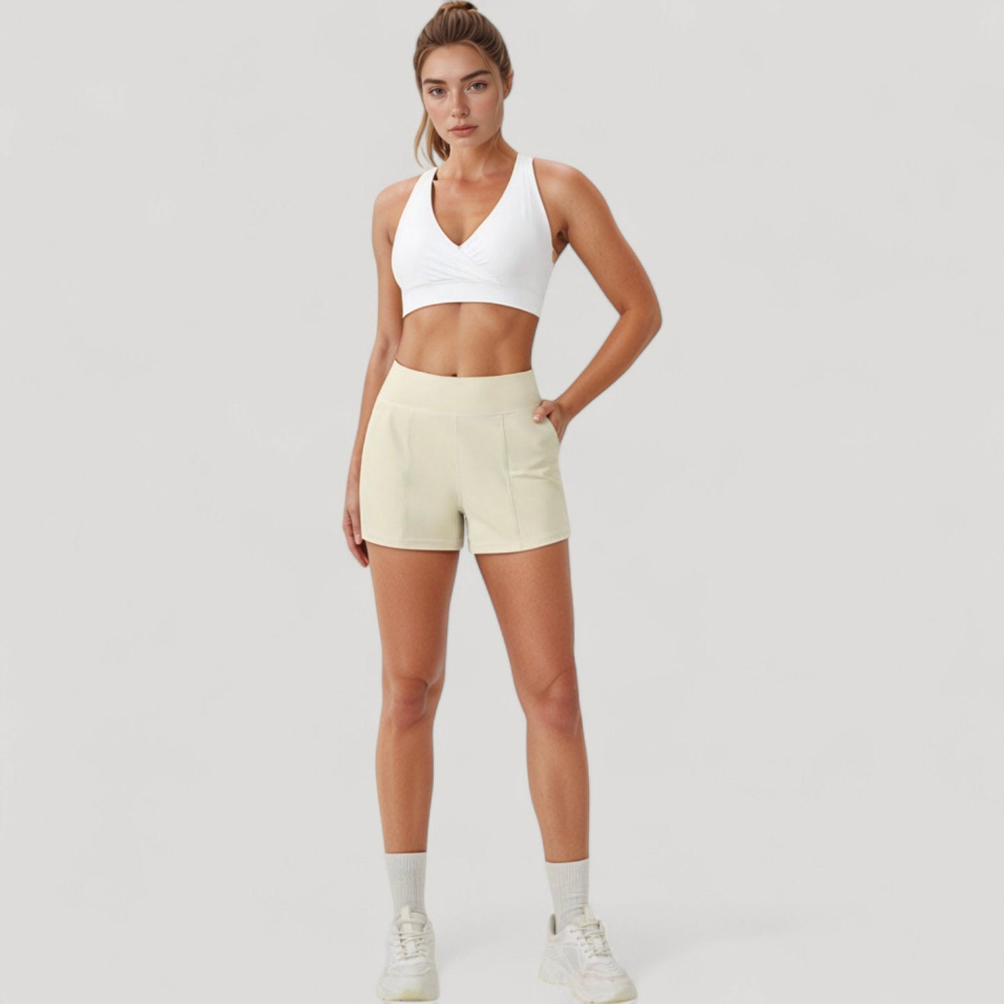 Anna-Kaci Active Women's Crossover V-Neck Sports Bra with Wide Straps and Stretch Support Band