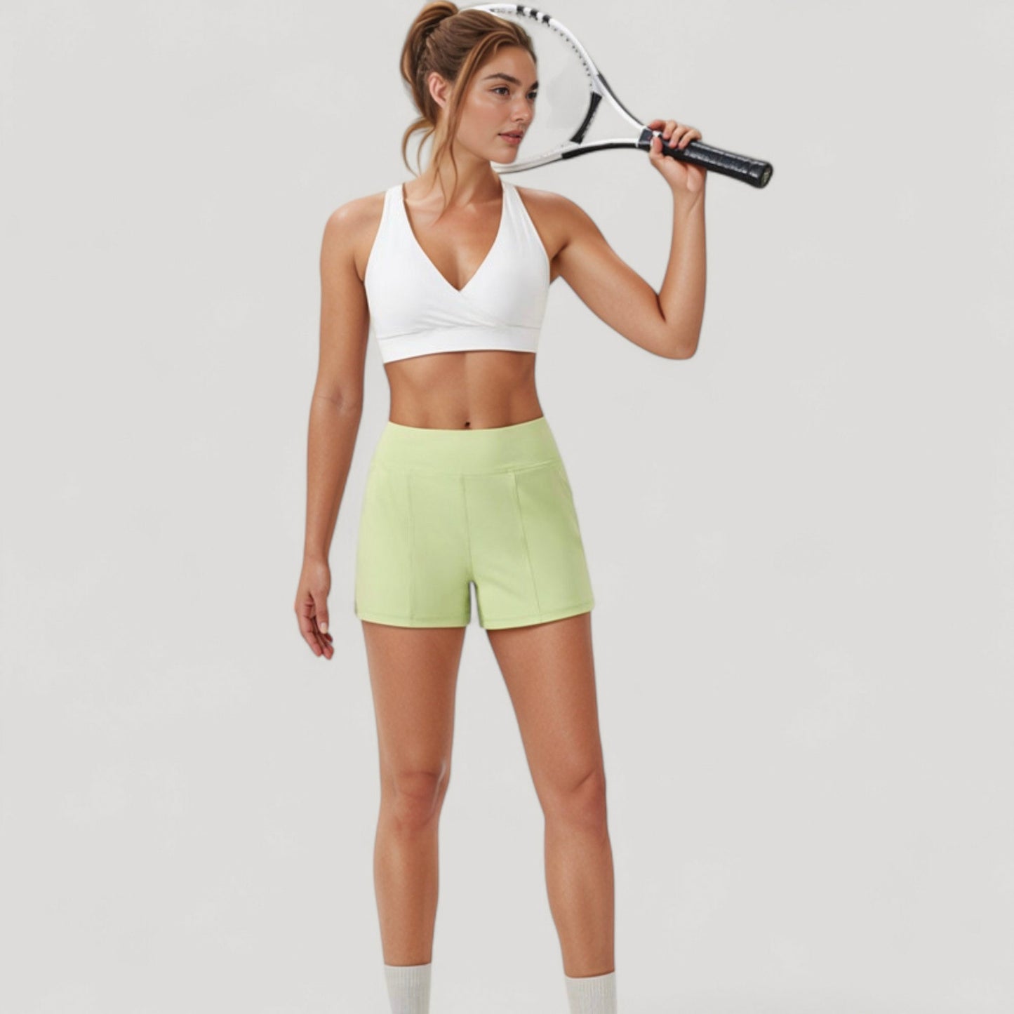Anna-Kaci Active Women's Crossover V-Neck Sports Bra with Wide Straps and Stretch Support Band
