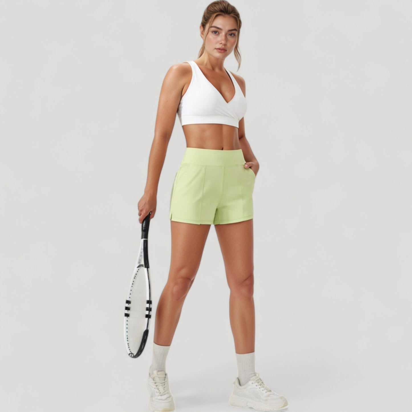 Anna-Kaci Active Women's Crossover V-Neck Sports Bra with Wide Straps and Stretch Support Band