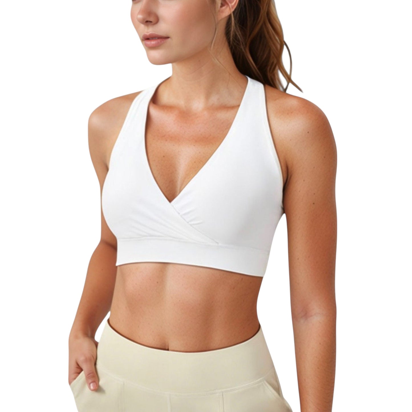 Anna-Kaci Active Women's Crossover V-Neck Sports Bra with Wide Straps and Stretch Support Band