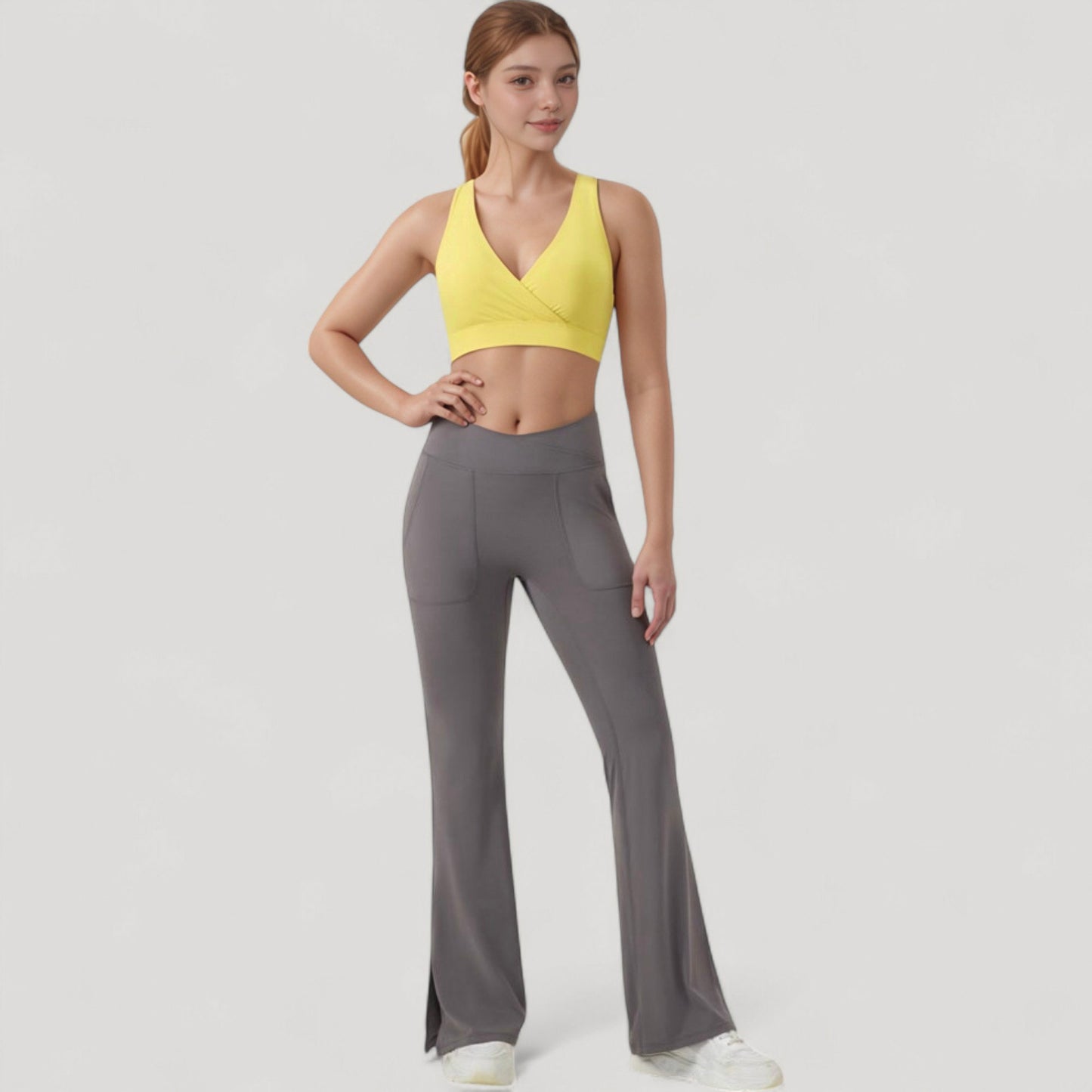 Anna-Kaci Active Women's Crossover V-Neck Sports Bra with Wide Straps and Stretch Support Band
