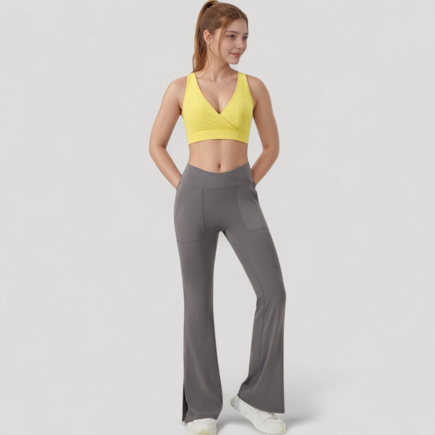 Anna-Kaci Active Women's Crossover V-Neck Sports Bra with Wide Straps and Stretch Support Band