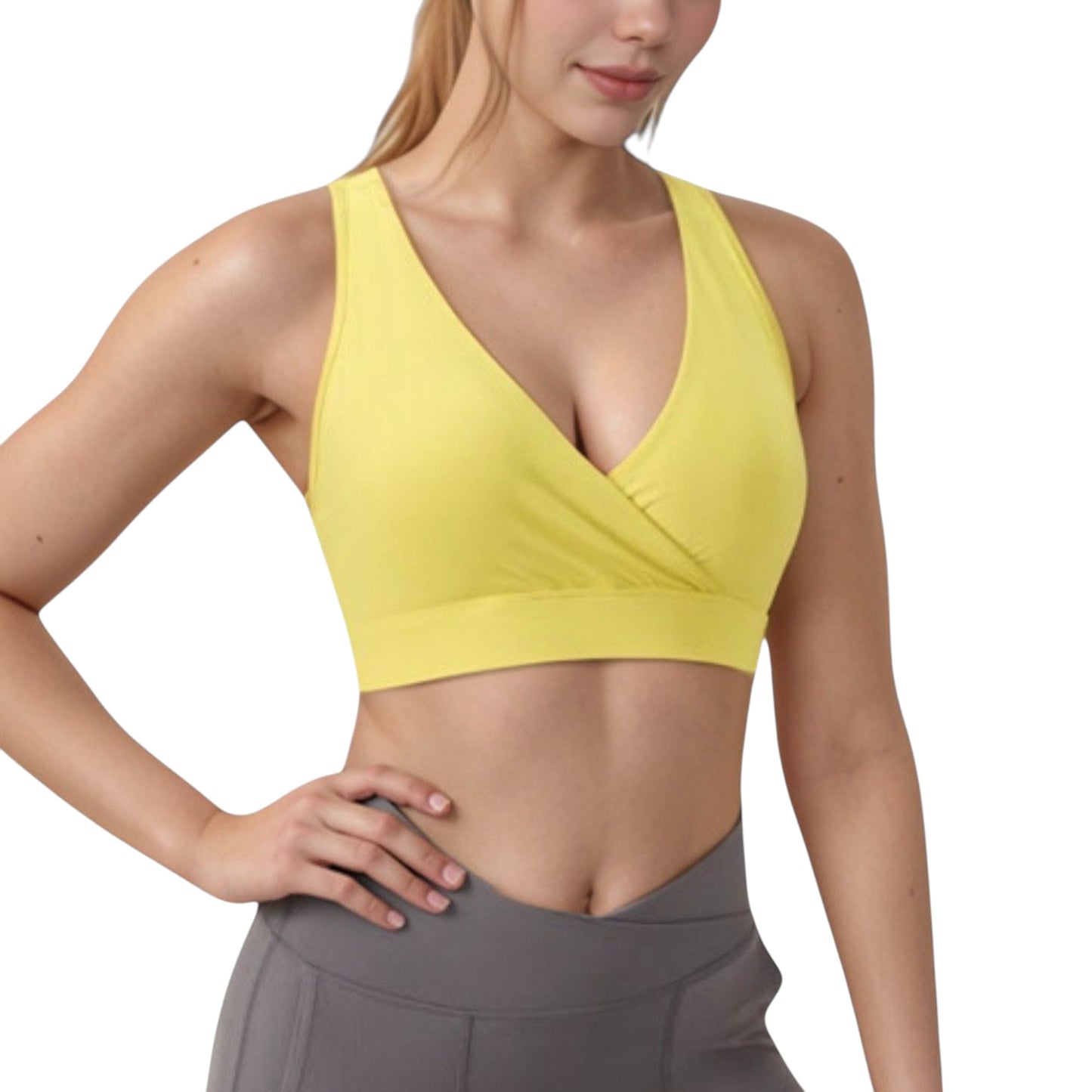 Anna-Kaci Active Women's Crossover V-Neck Sports Bra with Wide Straps and Stretch Support Band