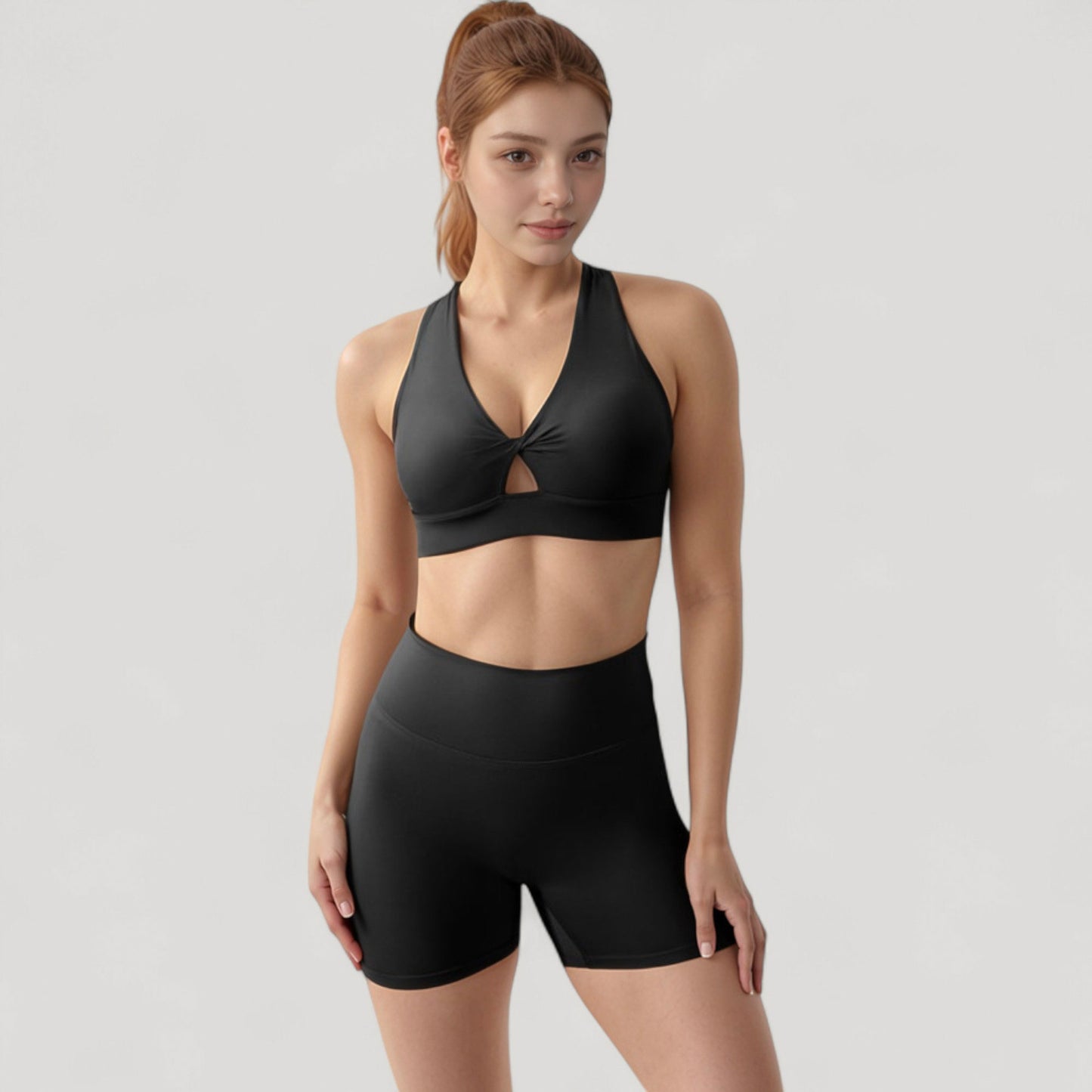 Anna-Kaci Active Women's Twist Front Sports Bra with Keyhole Cutout and Wide Shoulder Straps