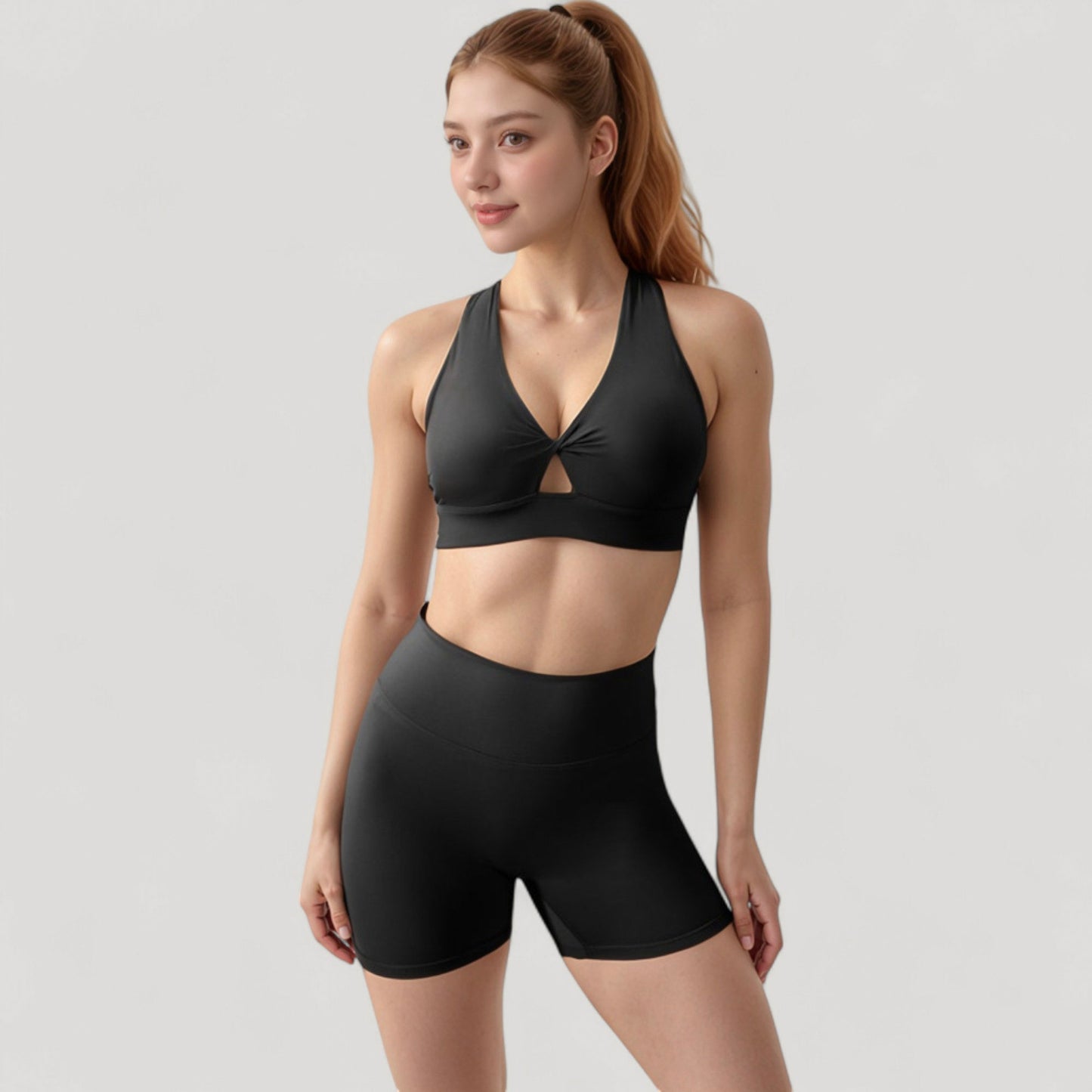 Anna-Kaci Active Women's Twist Front Sports Bra with Keyhole Cutout and Wide Shoulder Straps