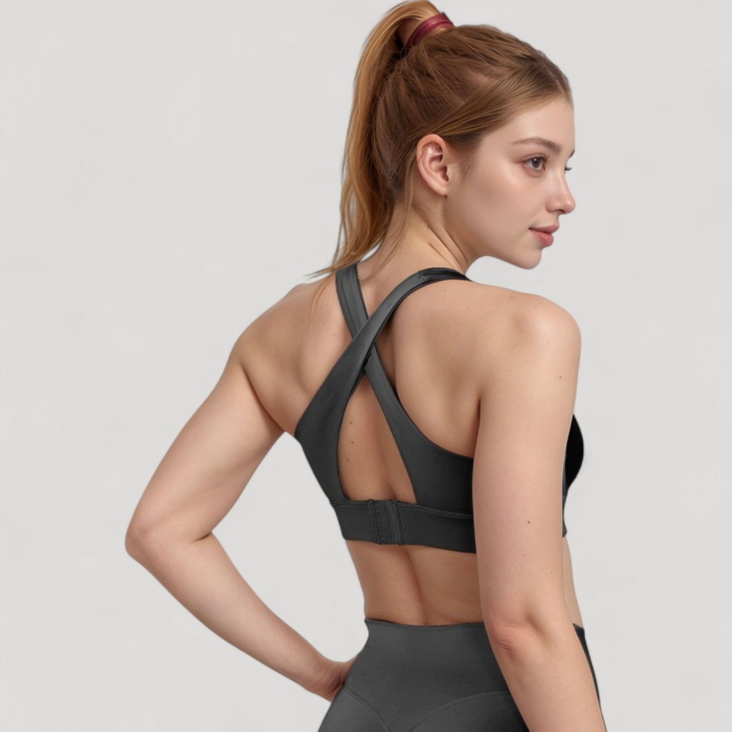 Anna-Kaci Active Women's Twist Front Sports Bra with Keyhole Cutout and Wide Shoulder Straps