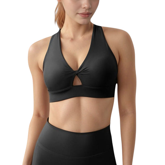Anna-Kaci Active Women's Twist Front Sports Bra with Keyhole Cutout and Wide Shoulder Straps