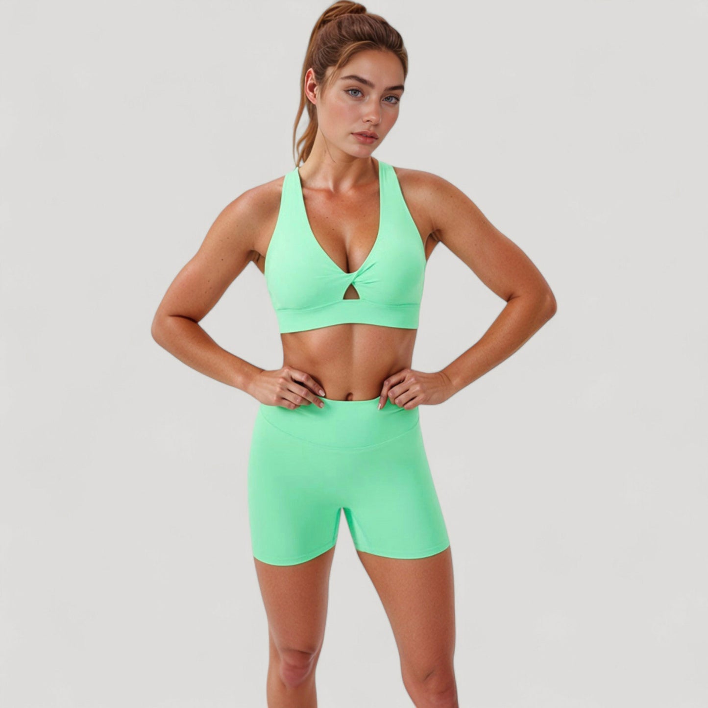 Anna-Kaci Active Women's Twist Front Sports Bra with Keyhole Cutout and Wide Shoulder Straps