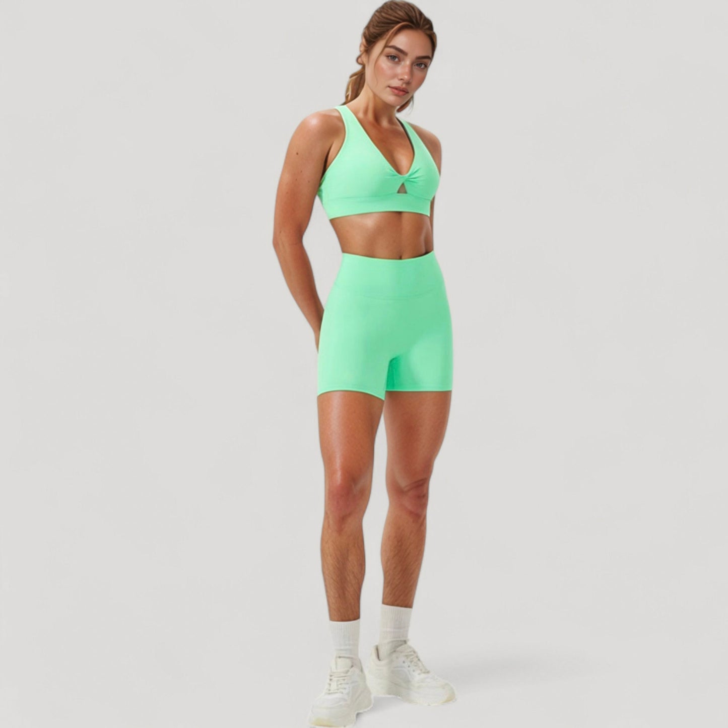 Anna-Kaci Active Women's Twist Front Sports Bra with Keyhole Cutout and Wide Shoulder Straps
