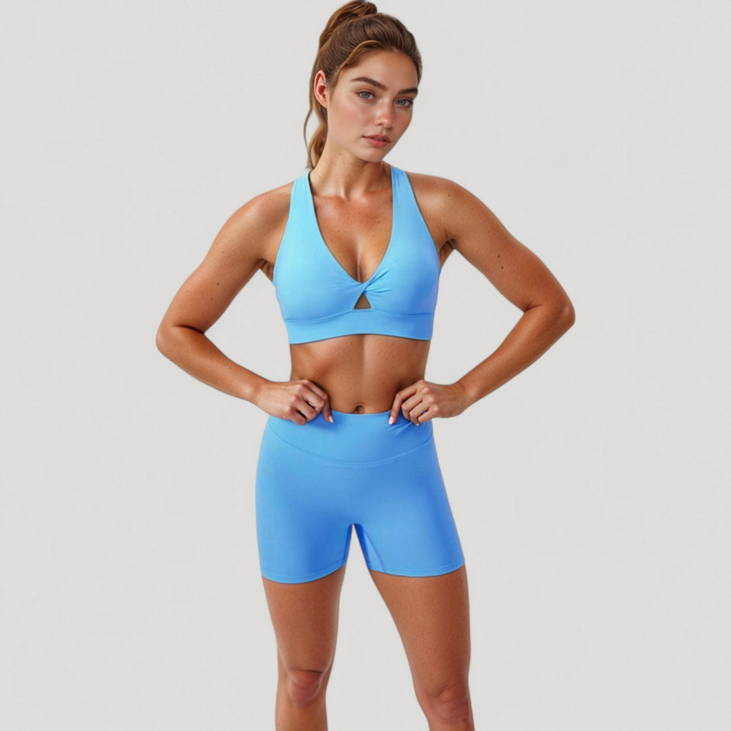 Anna-Kaci Active Women's Twist Front Sports Bra with Keyhole Cutout and Wide Shoulder Straps
