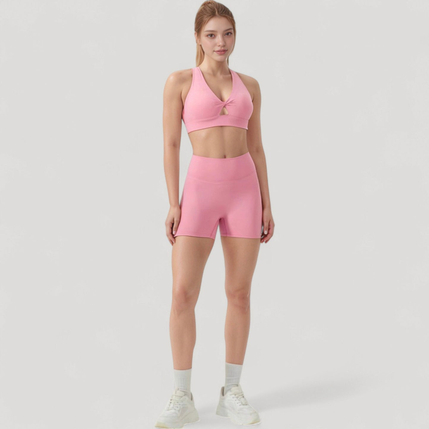 Anna-Kaci Active Women's Twist Front Sports Bra with Keyhole Cutout and Wide Shoulder Straps