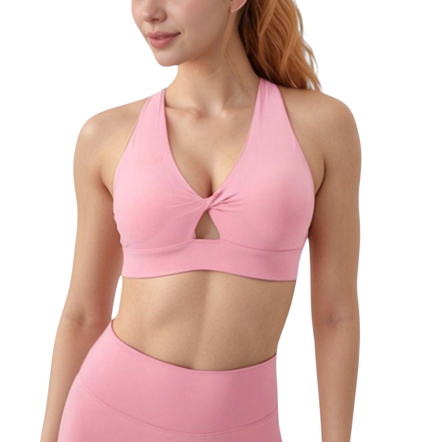 Anna-Kaci Active Women's Twist Front Sports Bra with Keyhole Cutout and Wide Shoulder Straps