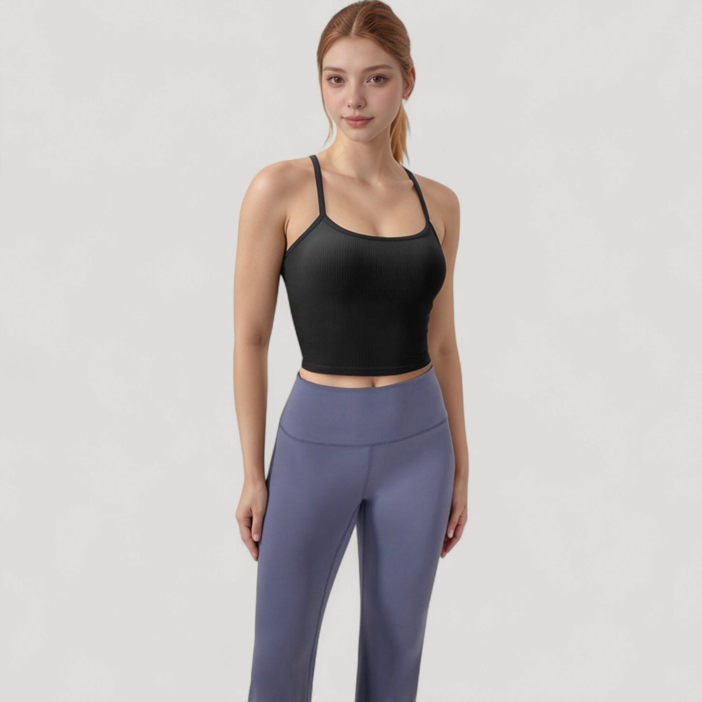 Anna-Kaci Active Women's Ribbed Cropped Tank with Strappy Back and Stretch Fit for Lightweight Layering