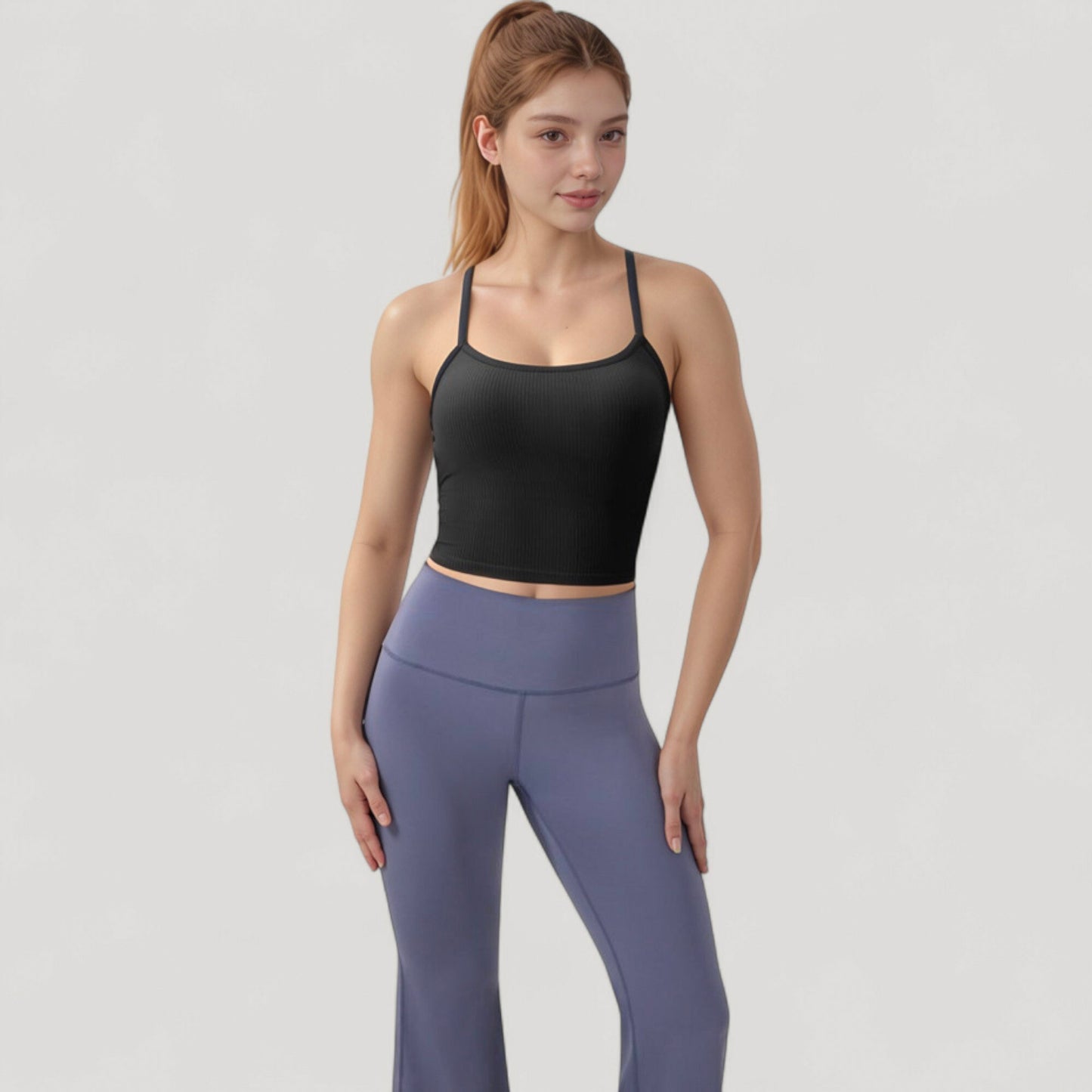 Anna-Kaci Active Women's Ribbed Cropped Tank with Strappy Back and Stretch Fit for Lightweight Layering