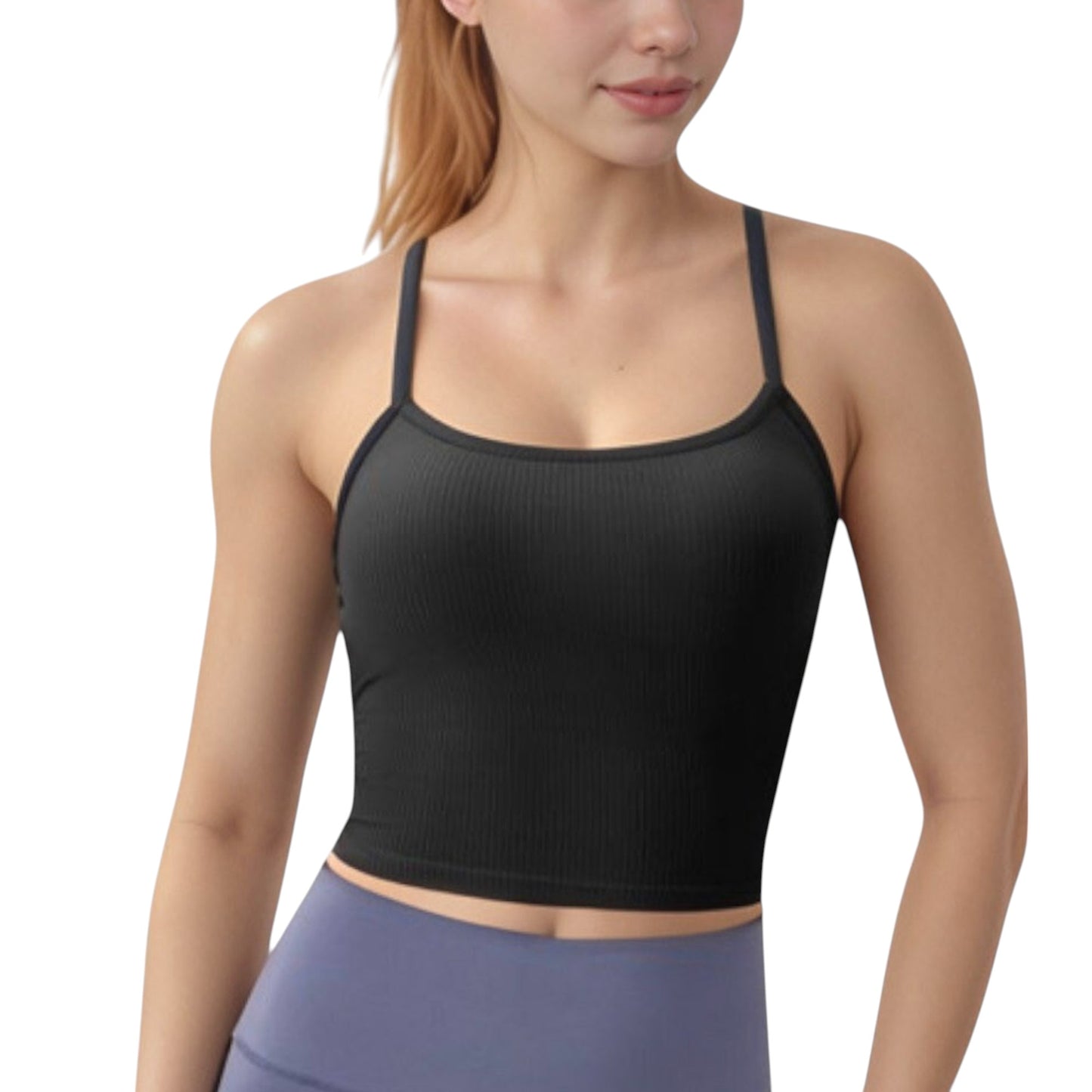 Anna-Kaci Active Women's Ribbed Cropped Tank with Strappy Back and Stretch Fit for Lightweight Layering