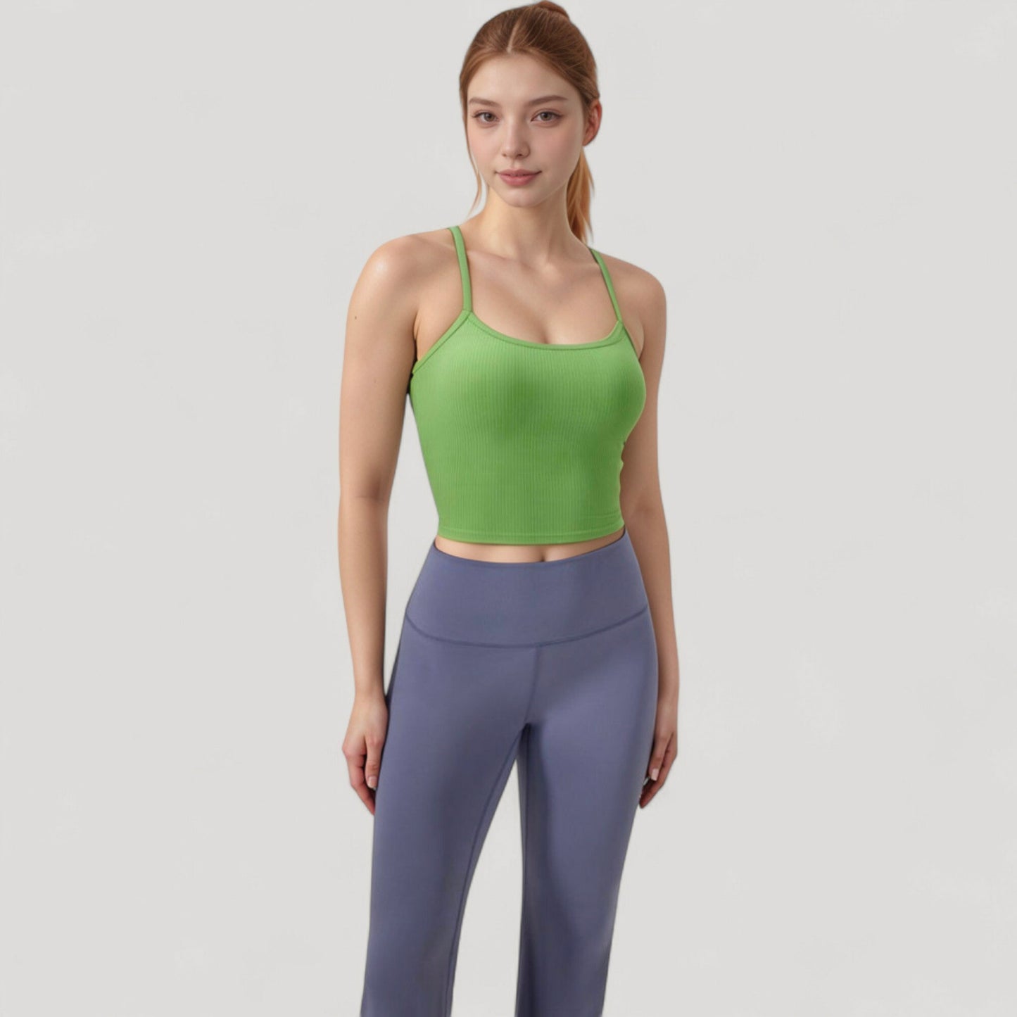 Anna-Kaci Active Women's Ribbed Cropped Tank with Strappy Back and Stretch Fit for Lightweight Layering