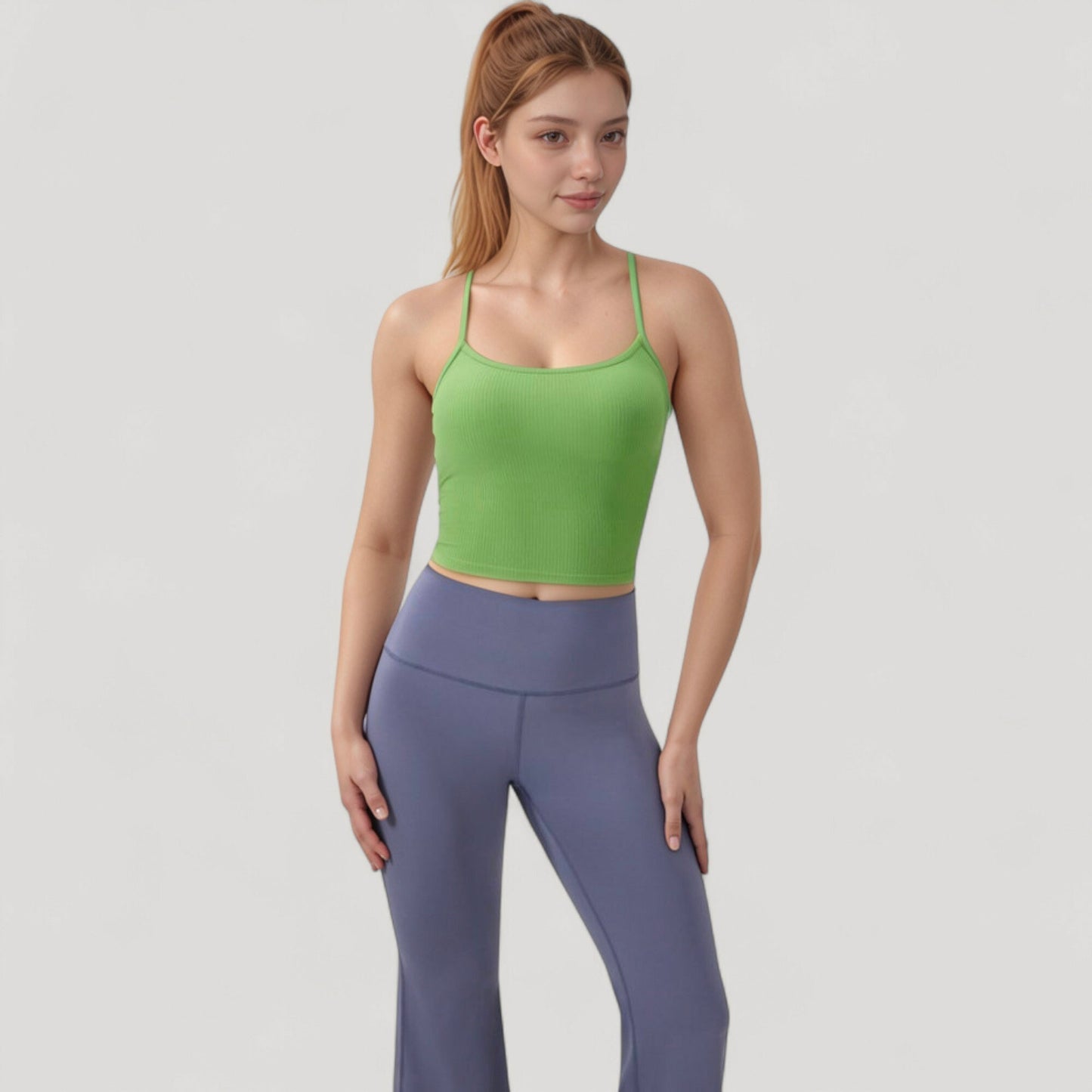 Anna-Kaci Active Women's Ribbed Cropped Tank with Strappy Back and Stretch Fit for Lightweight Layering