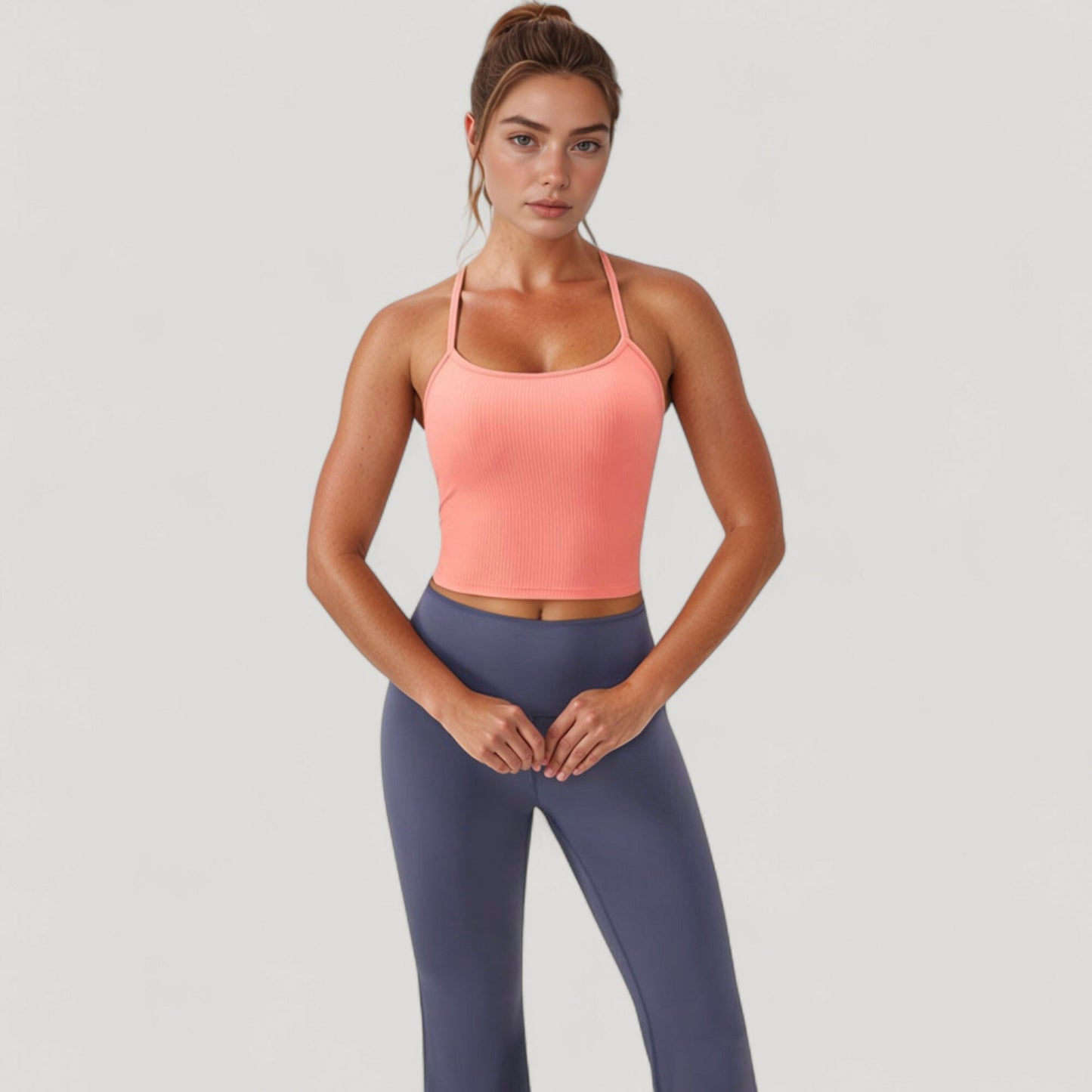 Anna-Kaci Active Women's Ribbed Cropped Tank with Strappy Back and Stretch Fit for Lightweight Layering