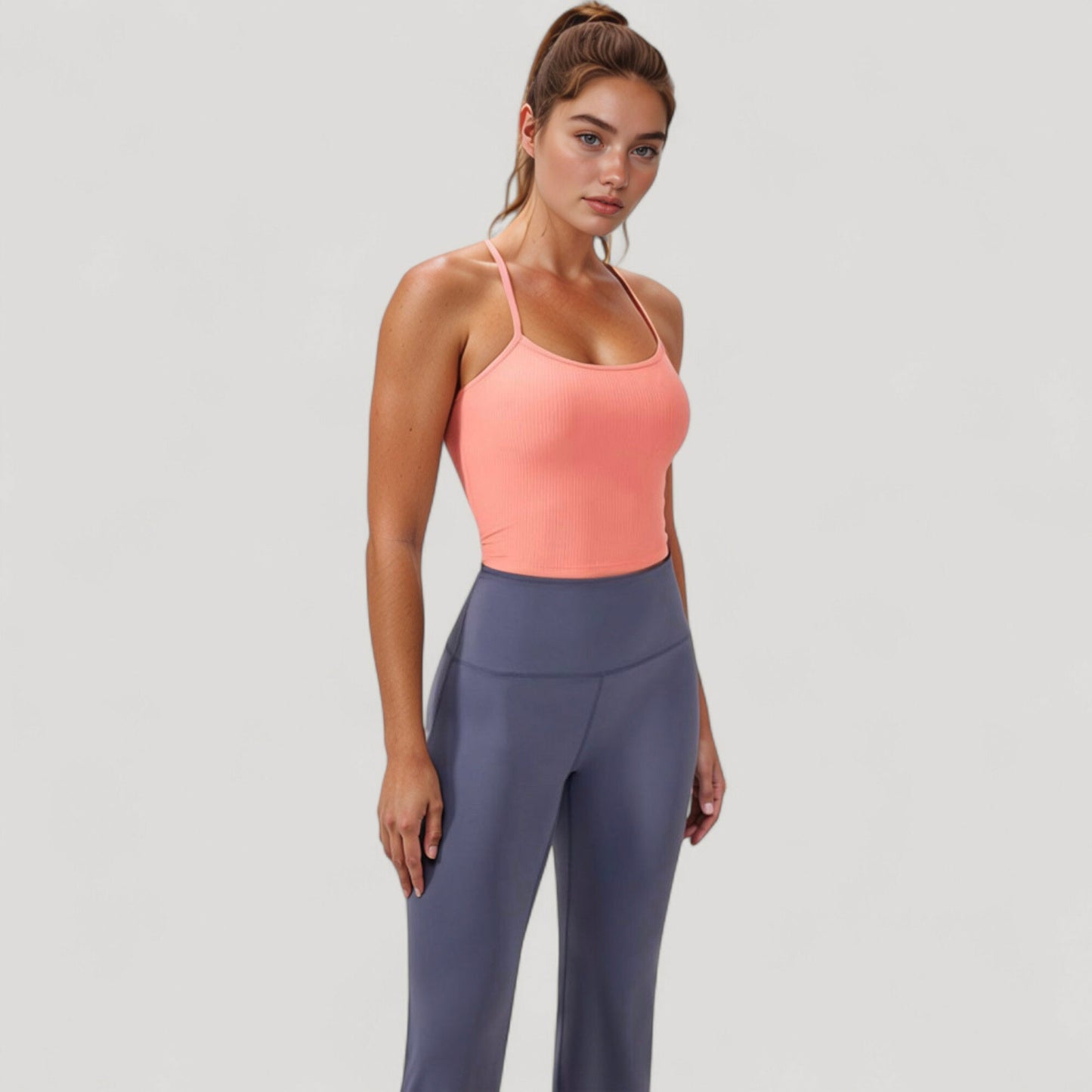 Anna-Kaci Active Women's Ribbed Cropped Tank with Strappy Back and Stretch Fit for Lightweight Layering