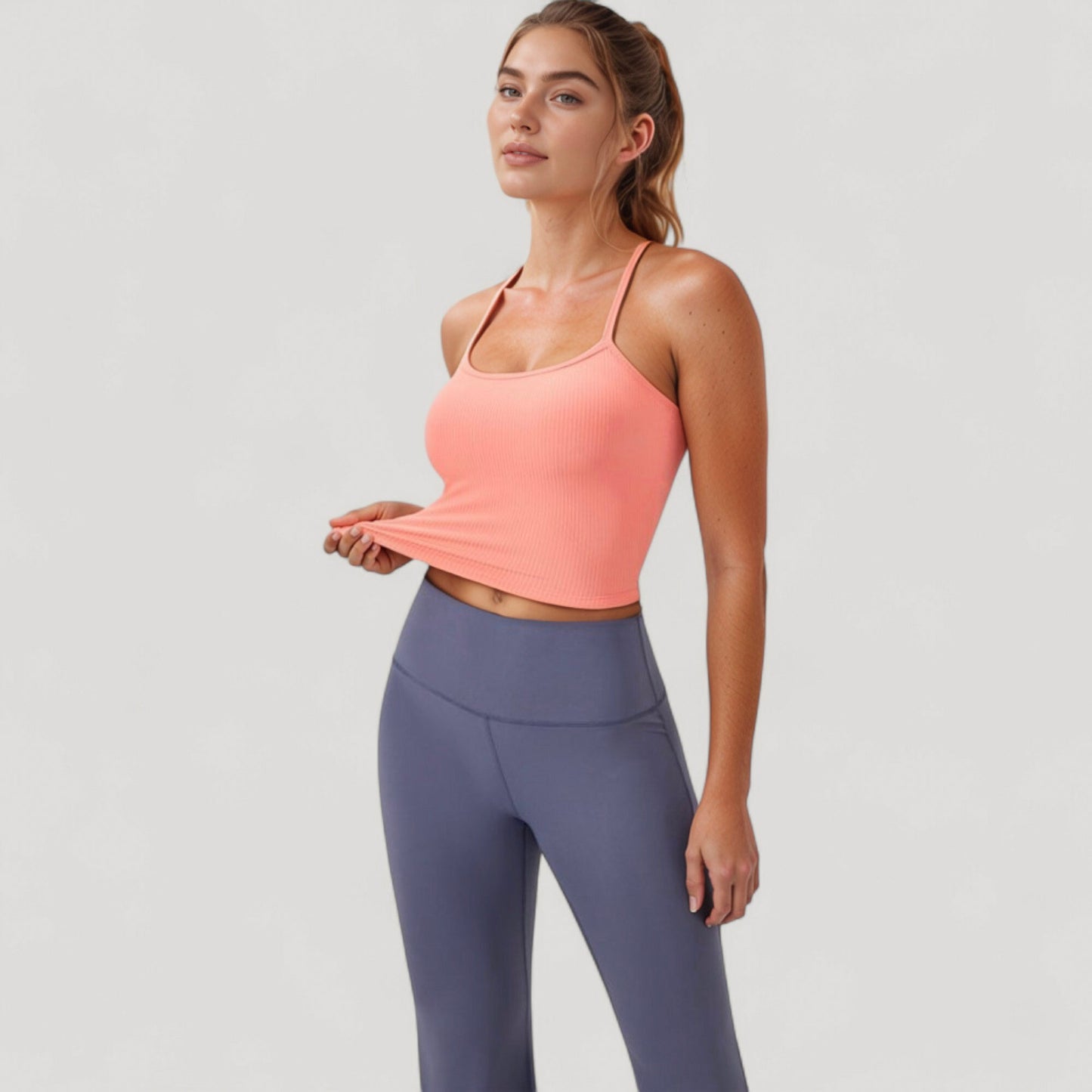 Anna-Kaci Active Women's Ribbed Cropped Tank with Strappy Back and Stretch Fit for Lightweight Layering